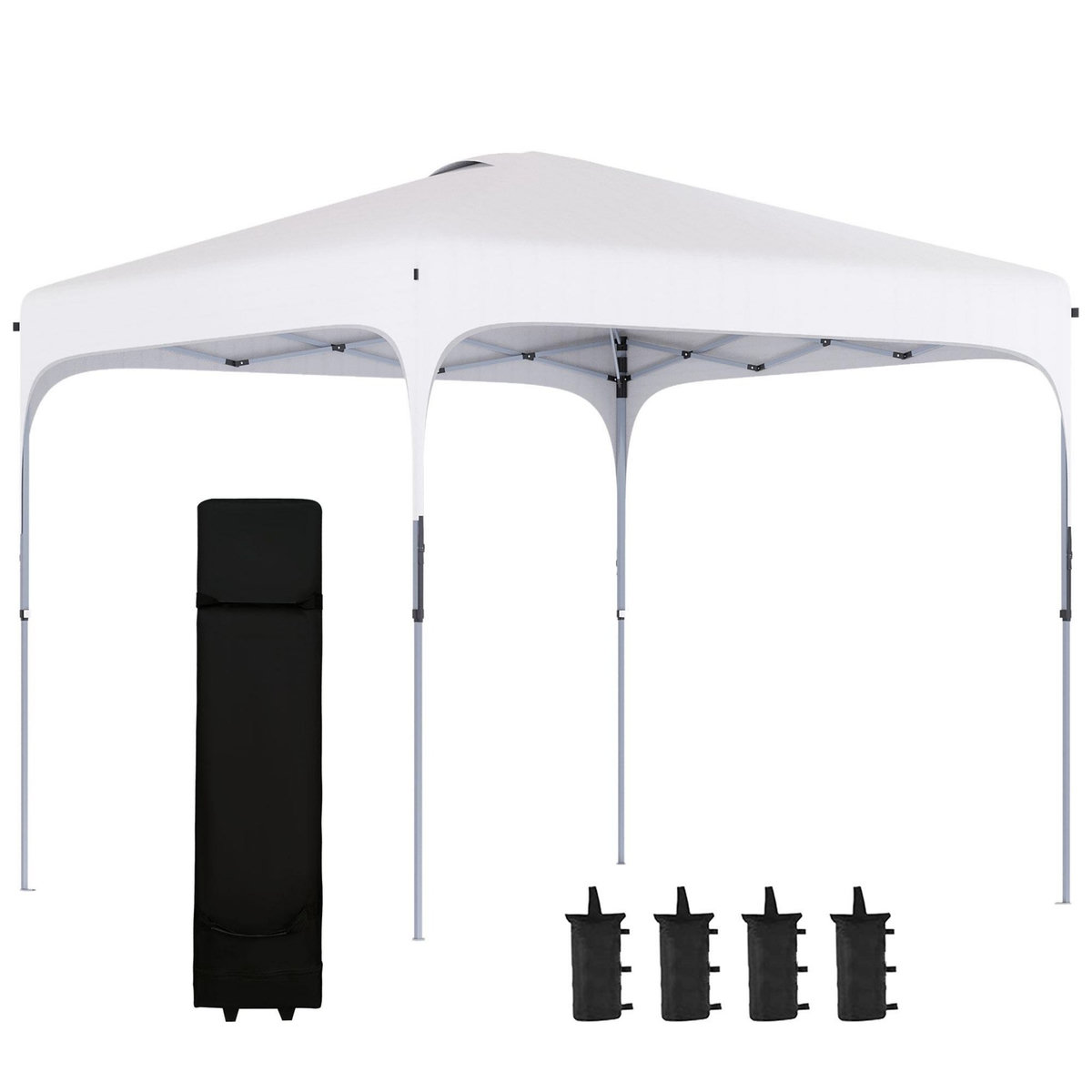 OUTSUNNY Tonnelle barnum automatique pop-up dim. 2,53L x 2,53l x 2,68H m hauteur réglable nombreux accessoires inclus acier oxford blanc