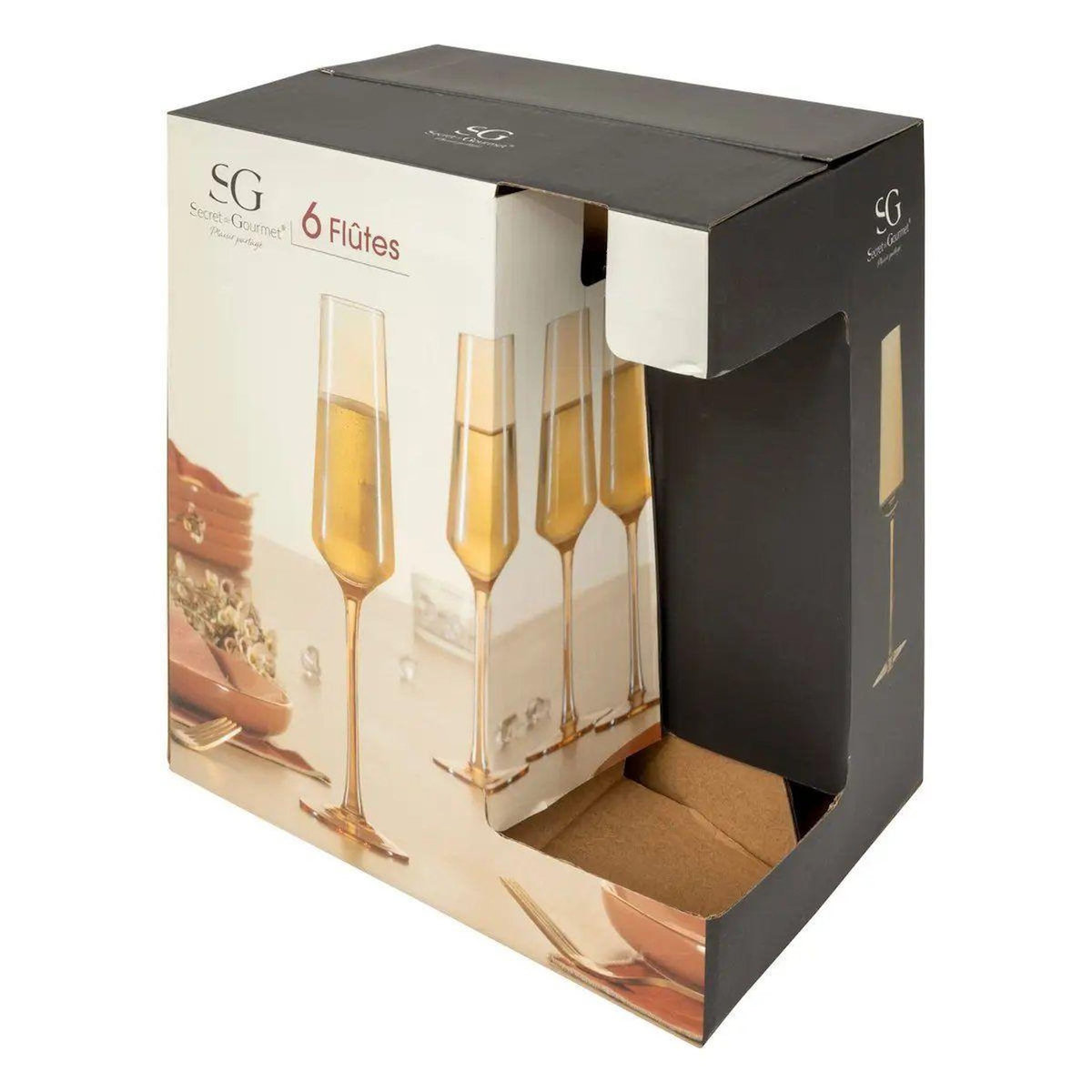SECRET DE GOURMET Lot de 6 Flûtes à Champagne  Olga  16cl Ambre