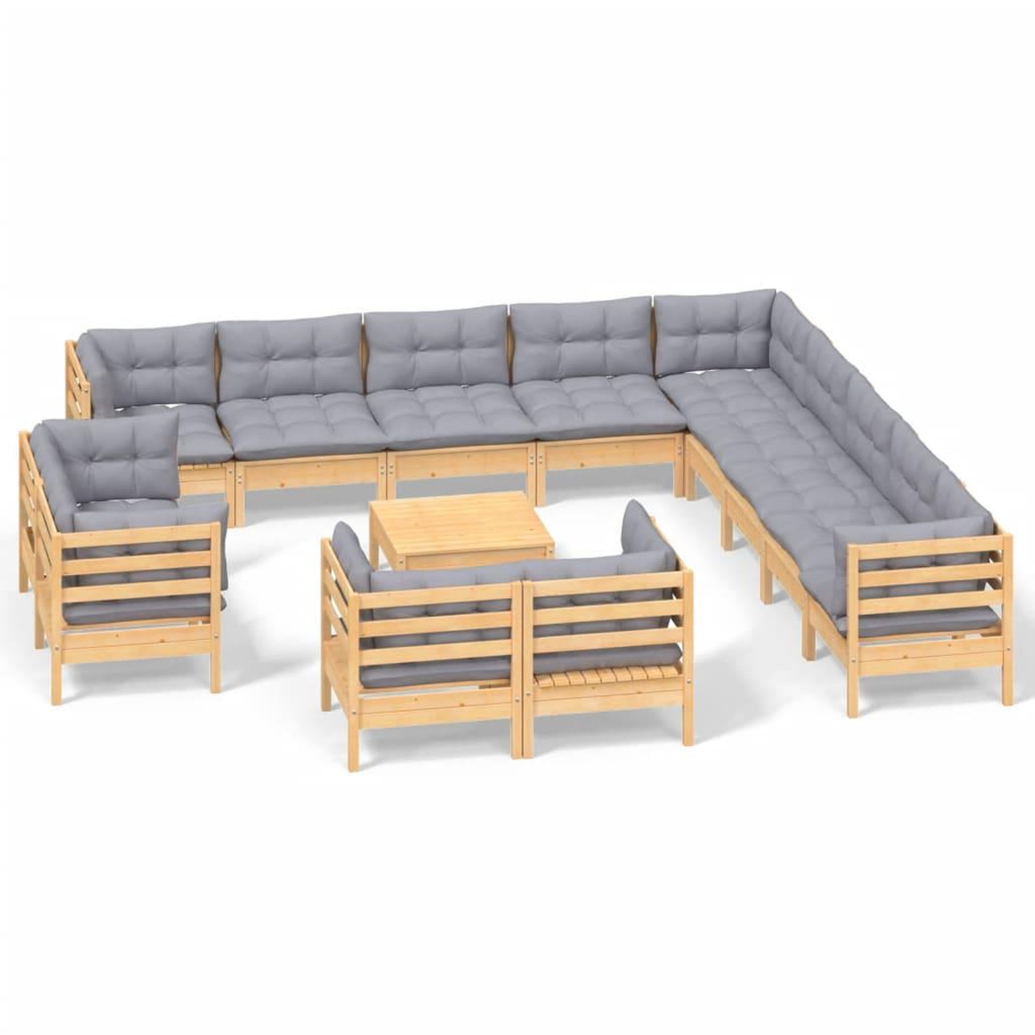 Voir la diapositive 2 : VIDAXL Salon de jardin 14 pcs avec coussins gris Bois de pin solide