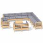 Voir la diapositive 2 : VIDAXL Salon de jardin 14 pcs avec coussins gris Bois de pin solide