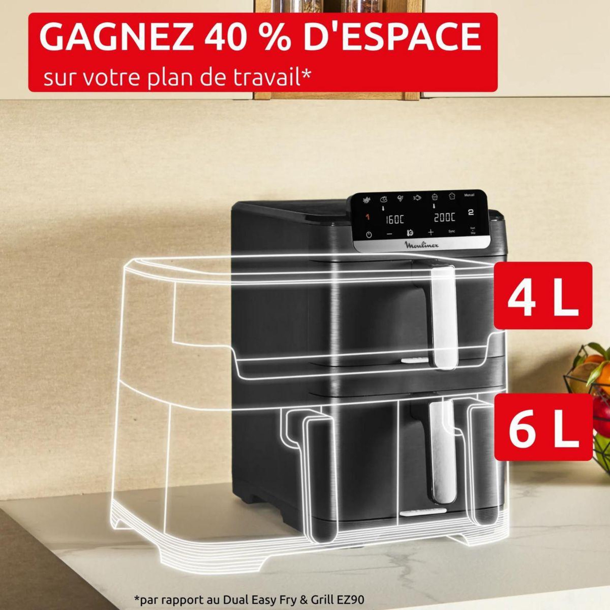 Voir la diapositive 3 : MOULINEX Friteuse sans huile easy fry crispy stack dual ez7568f0