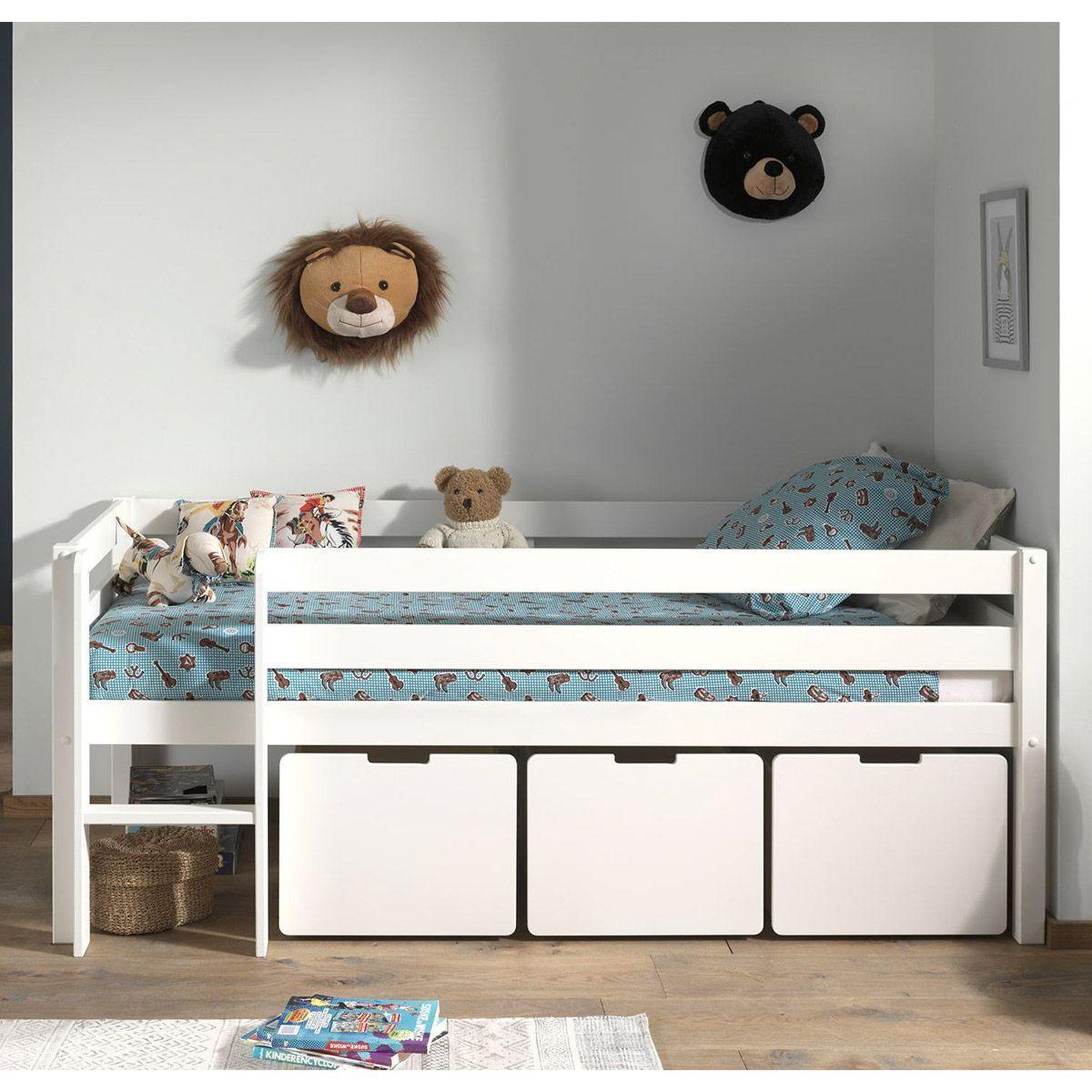 Voir la diapositive 2 : Paris Prix Pack - lit enfant surélevé & 3 tiroirs  pino  90x200cm blanc