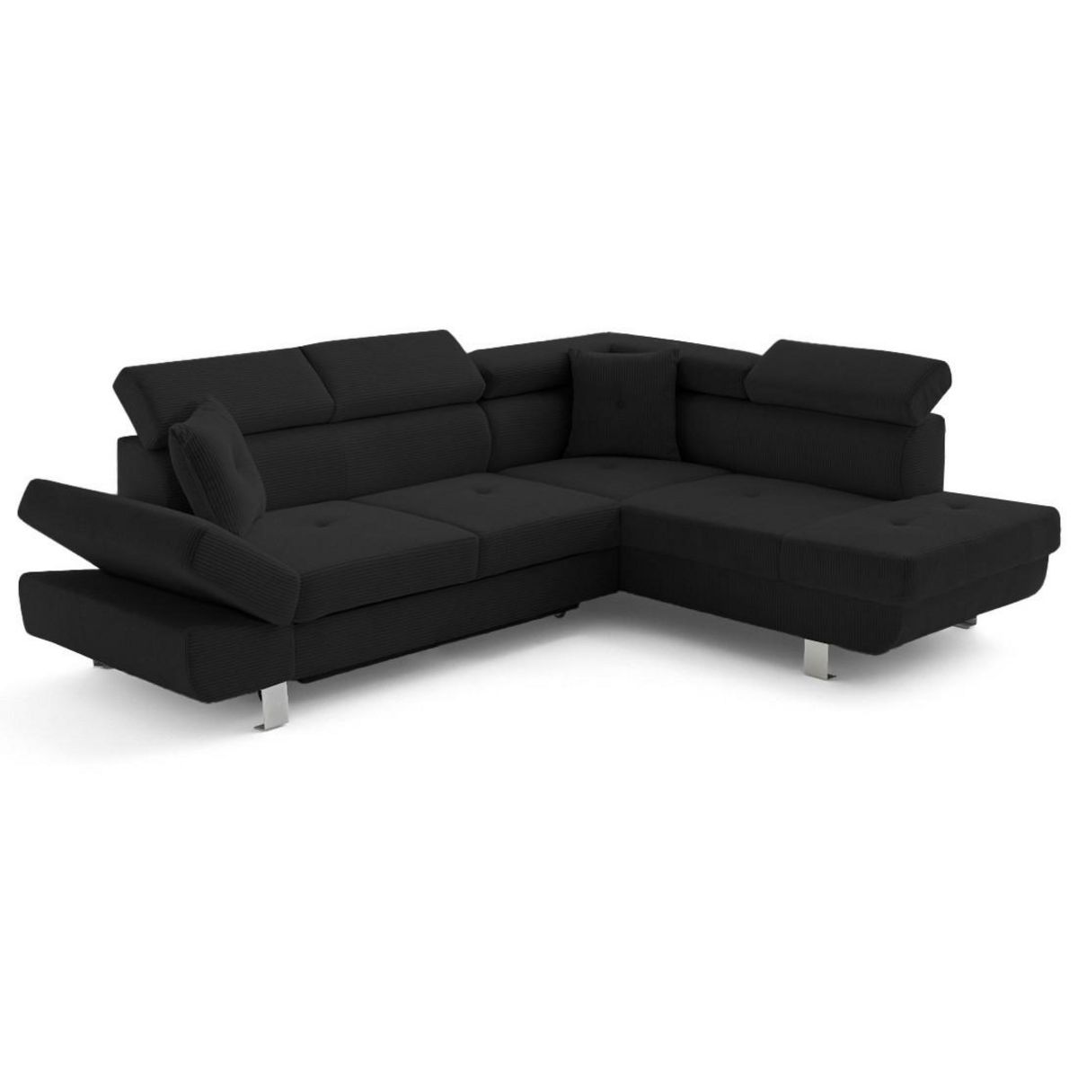 BEST MOBILIER Lisbona - canapé d'angle droit 5 places convertible avec têtières en velours côtelé