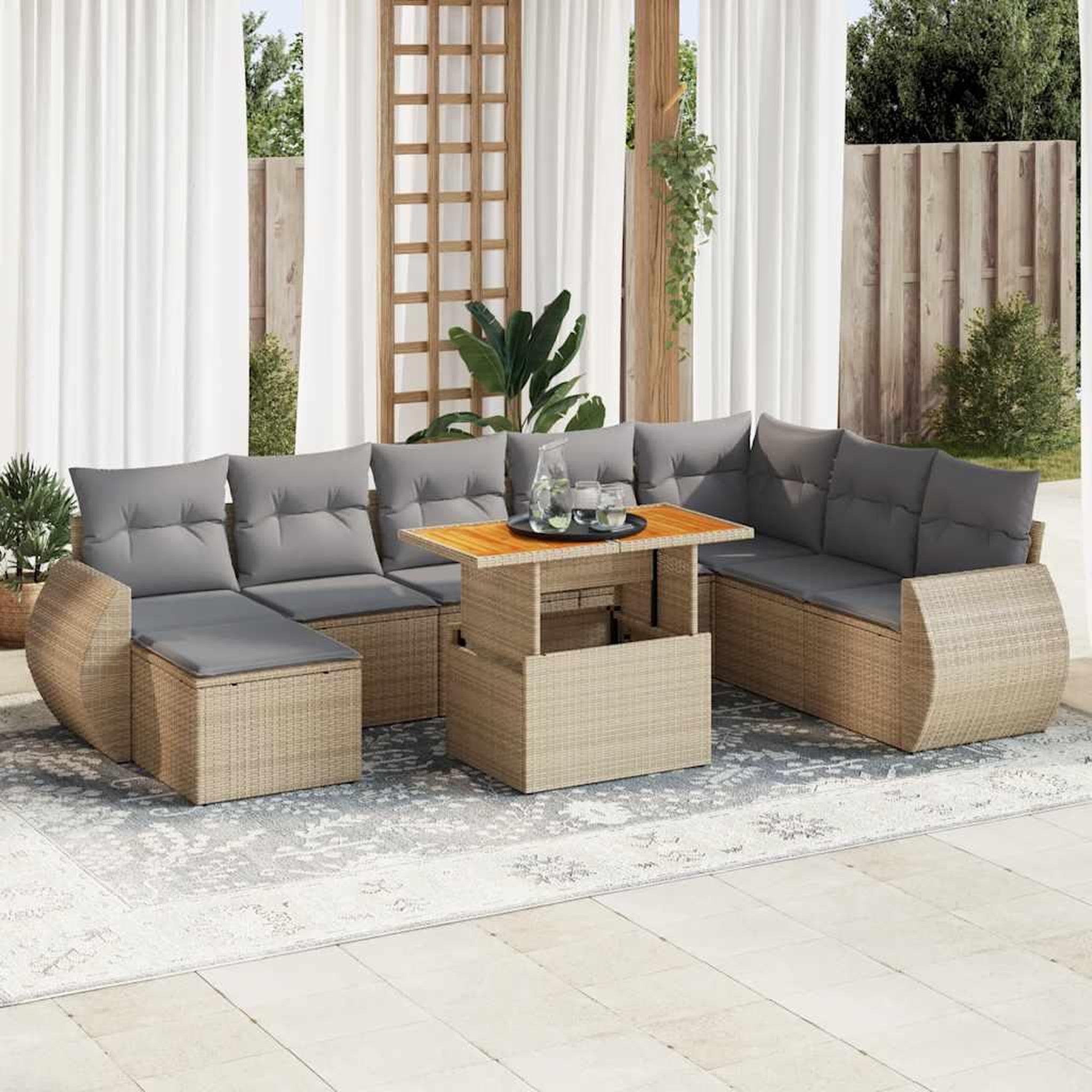 VIDAXL Salon de jardin avec coussins 9 pcs beige resine tressee