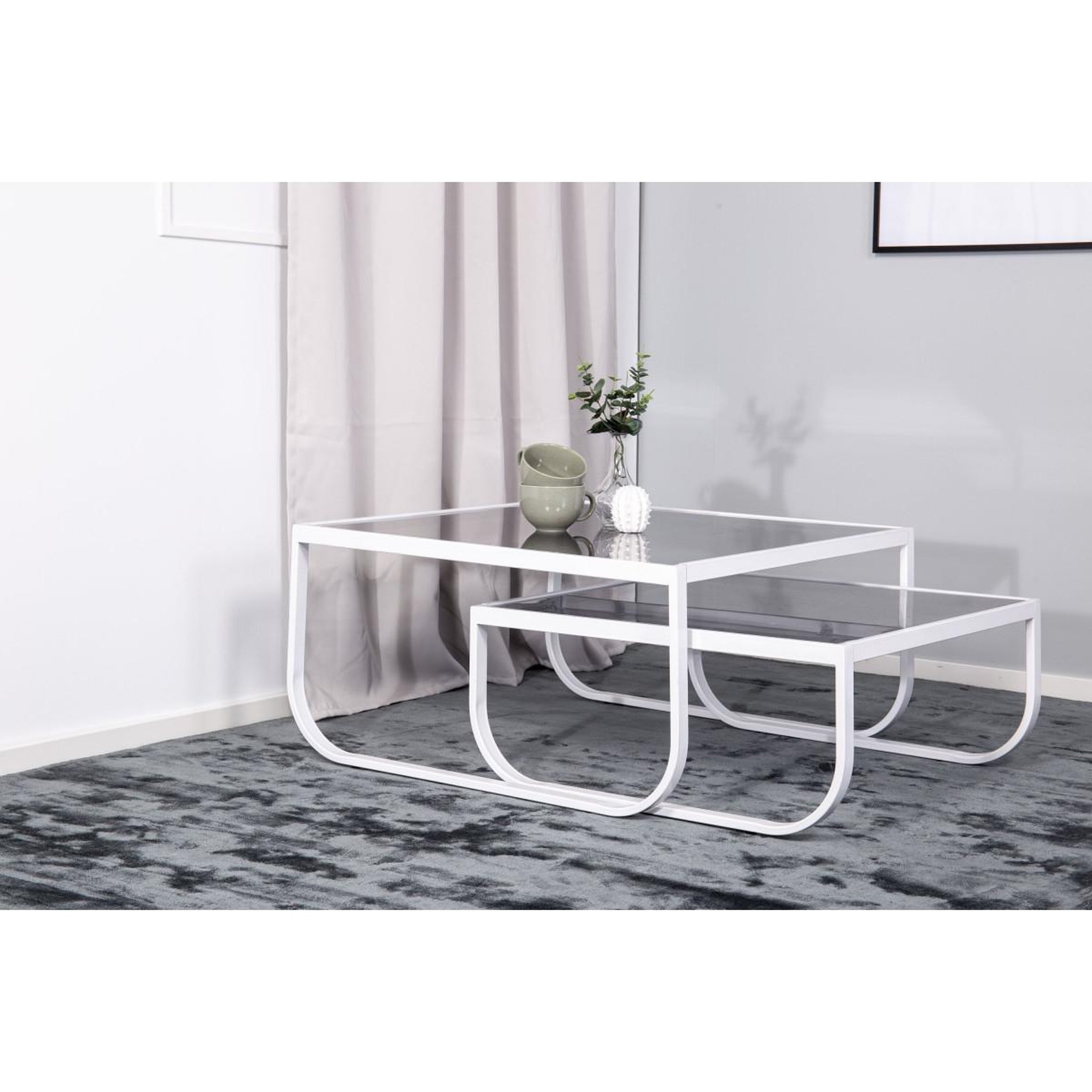 Voir la diapositive 3 : Paris Prix Lot de 2 tables basses en verre  rocker  80cm blanc
