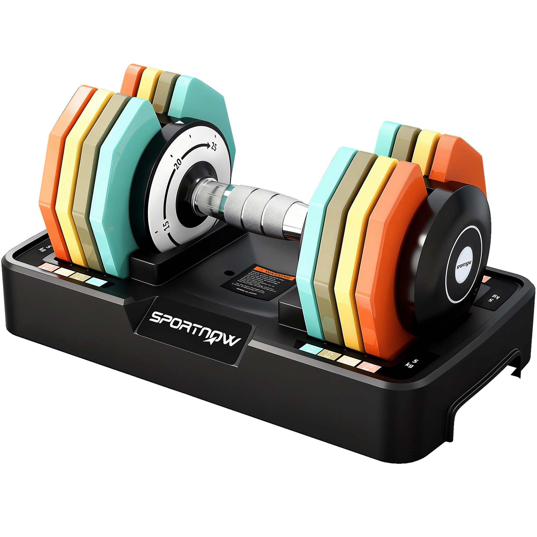 Voir la diapositive 5 : HOMCOM Haltère réglable 5kg min. 25kg max. Socle rangement inclus multicolore