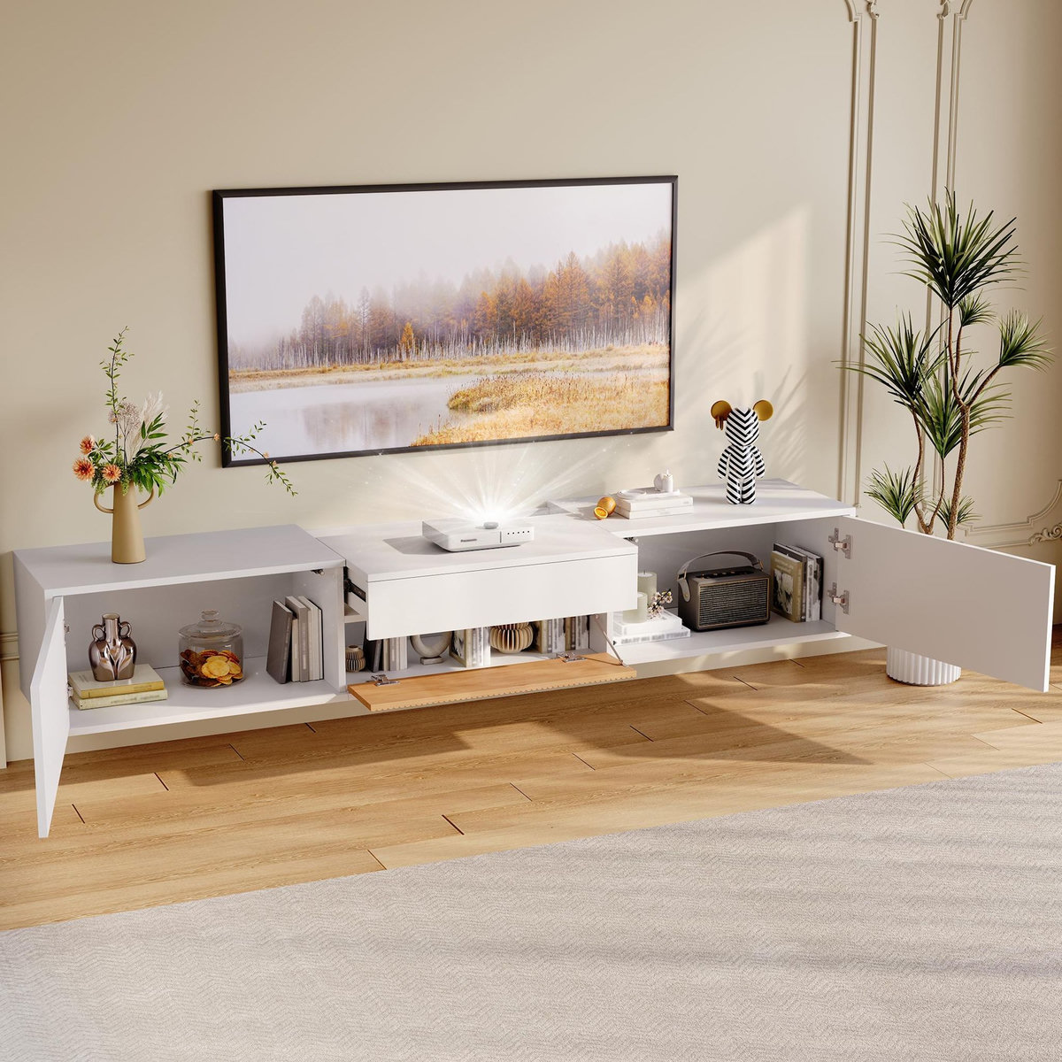 MERAX Meuble tv blanc 180 cm panneau de particules