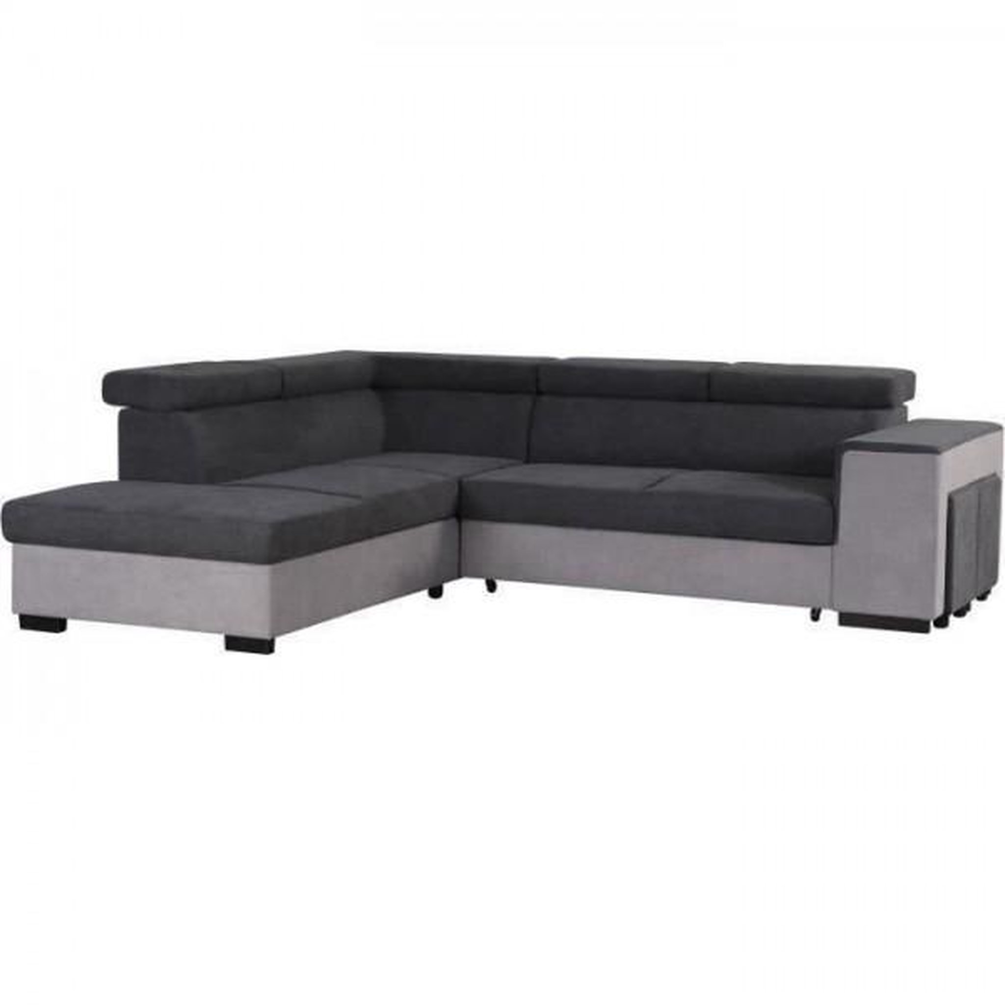 Voir la diapositive 3 : MARKET24 Canapé d'angle gauche convertible + coffre 5 places - Tissu gris - L 271 x P 220 x H 77 cm - ARMSTRONG - Fabriqué en Ukraine