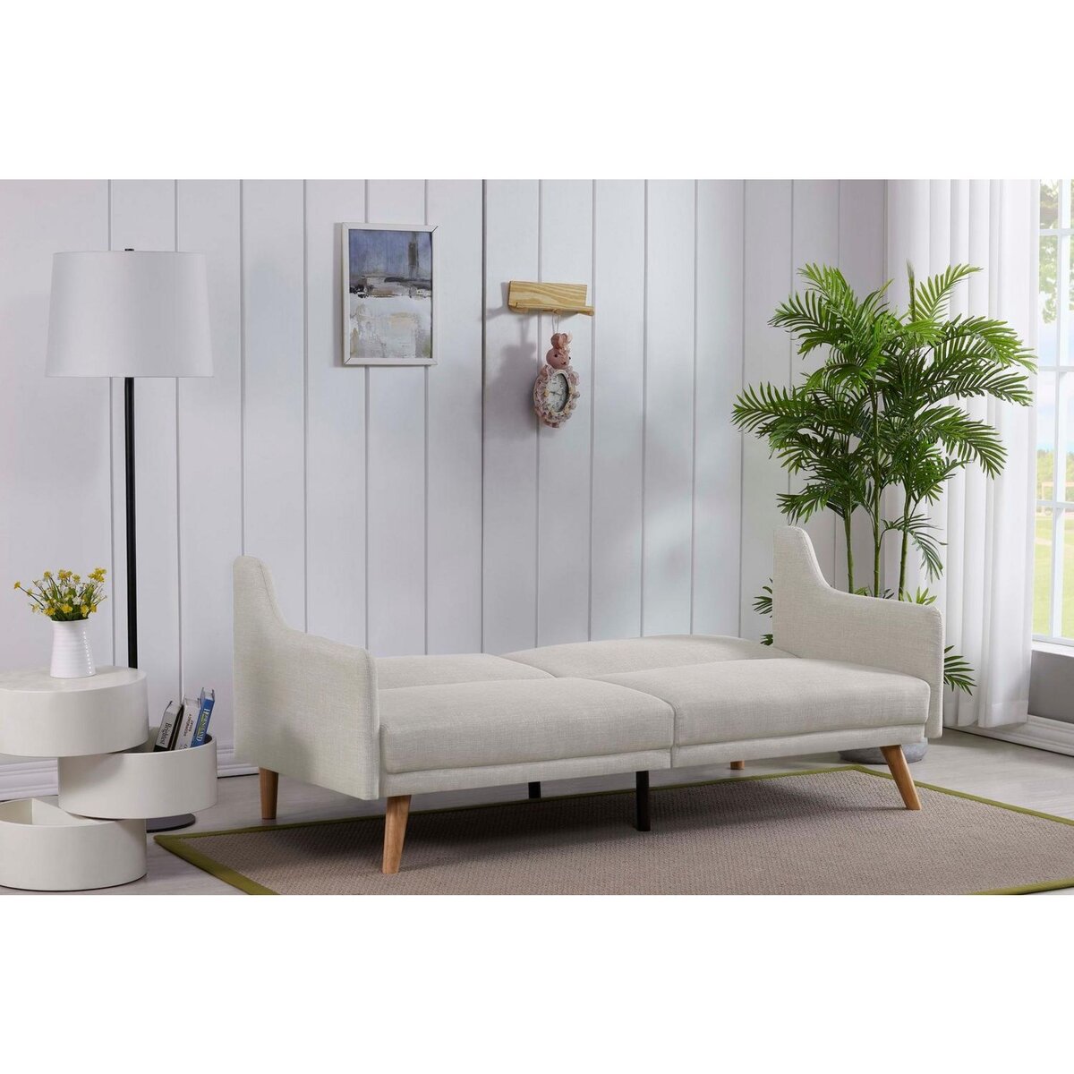 CONCEPT USINE Canapé scandinave convertible 3 places en tissu gris clair ESTER