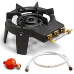 Proweltek Rechaud à gaz en Fonte véritable 9,8 KW 4 pieds 2 bruleurs + Tuyau gaz à vis 1.50m + Détendeur Propane TRIGLAV