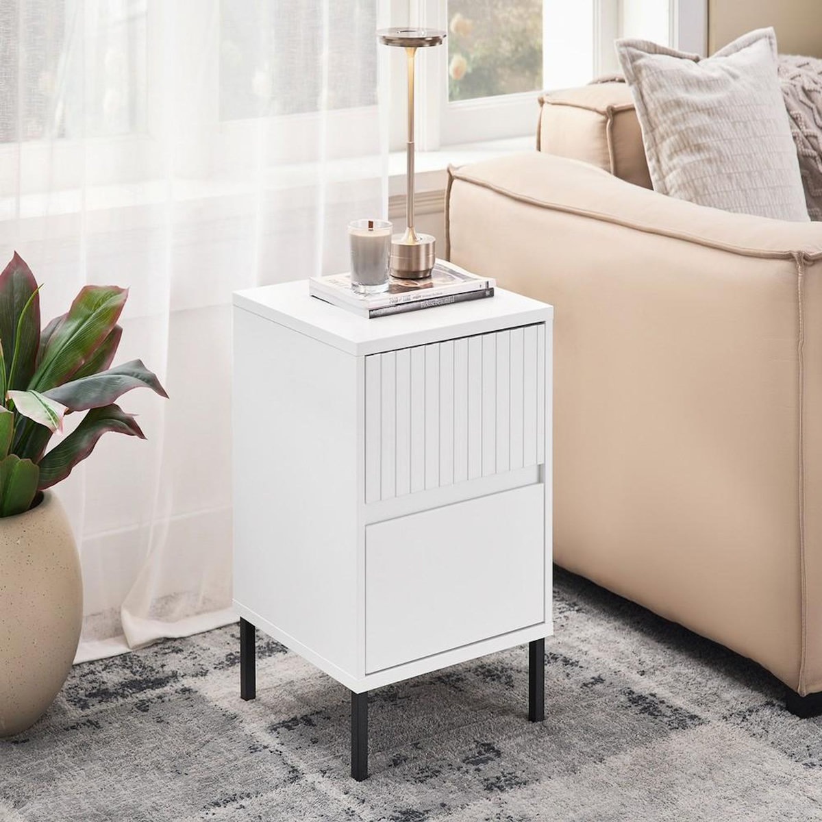 SOBUY SoBuy - Table De Chevet à deux tiroirs - Blanc - 40x40x48cm - Minimaliste - FBT157-W