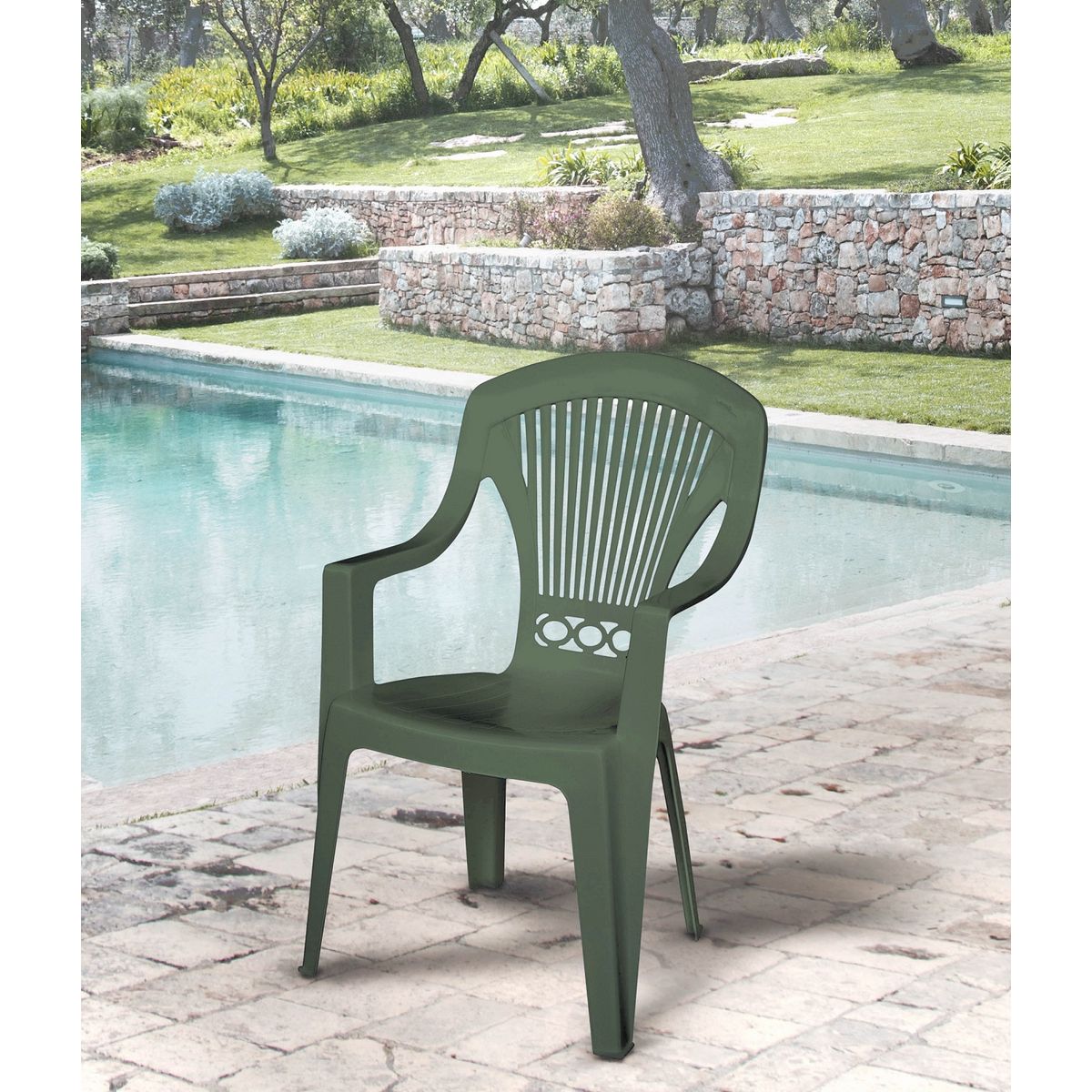 ARETA Lot de 8 fauteuils de jardin - Kaki - STRESA