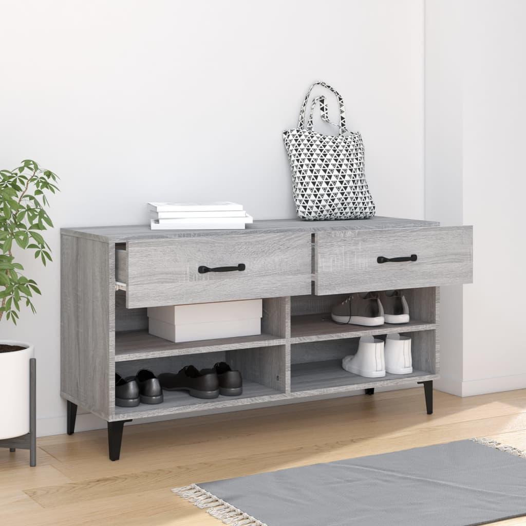 Voir la diapositive 3 : VIDAXL Meuble a chaussures sonoma gris 102x35x55 cm bois d'ingenierie