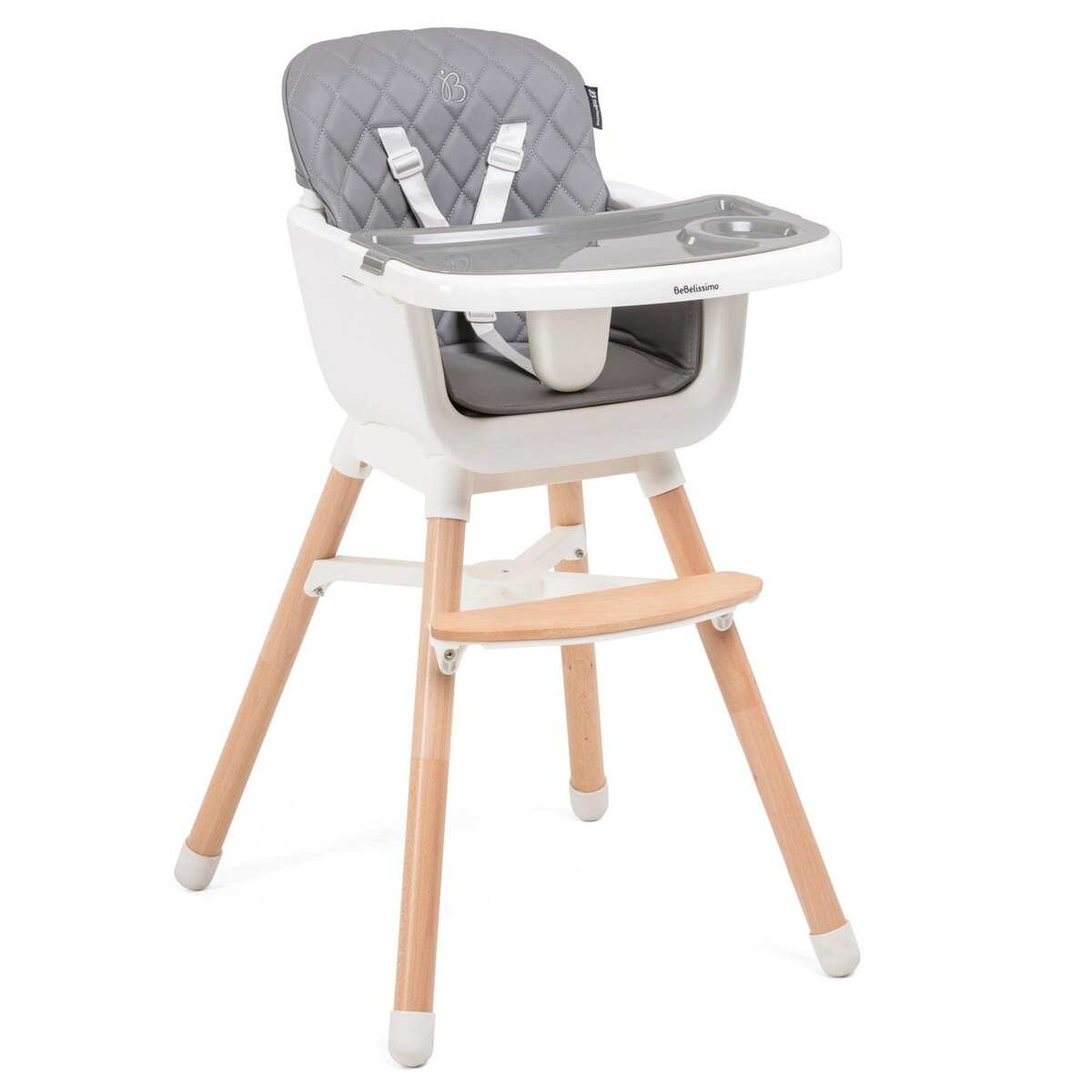 BEBELISSIMO Bebelissimo - Chaise haute 2 en 1 - Evolutive - Réglable - bois de Hêtre - PU cuir - gris foncé -HA-032 - new design