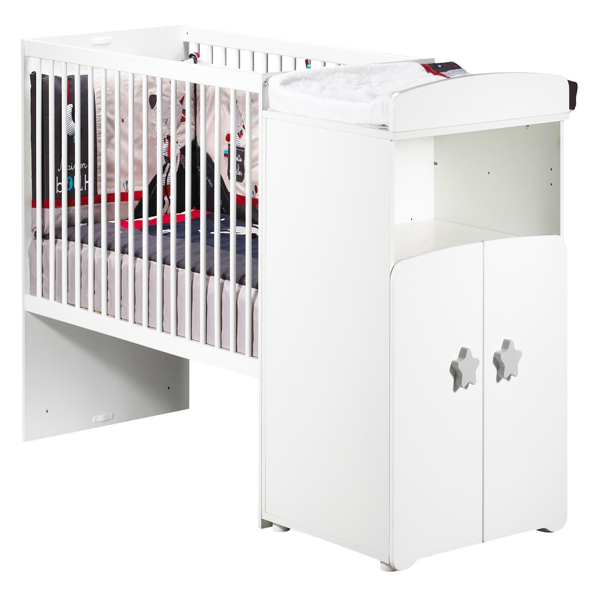 Voir la diapositive 2 : BABY PRICE Lit bébé combiné 60x120 cm évolutif en 90x190 cm NEW BASIC Boutons Etoile Gris