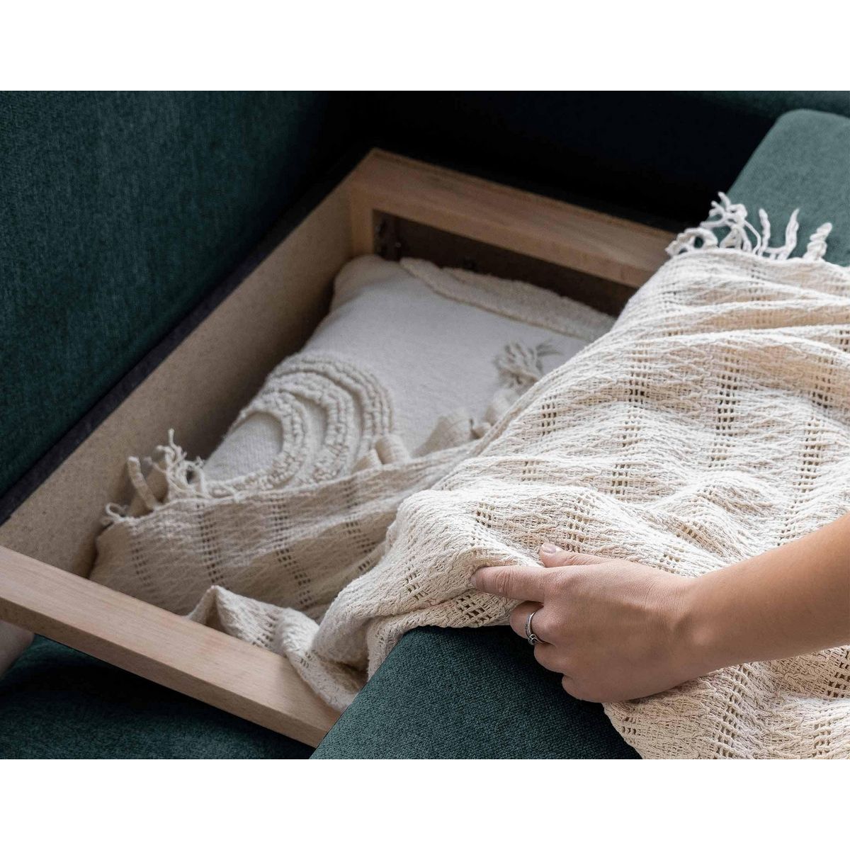 BEST MOBILIER Lagom - canapé d'angle panoramique - convertible - avec coffre - en tissu - 7 places - droit