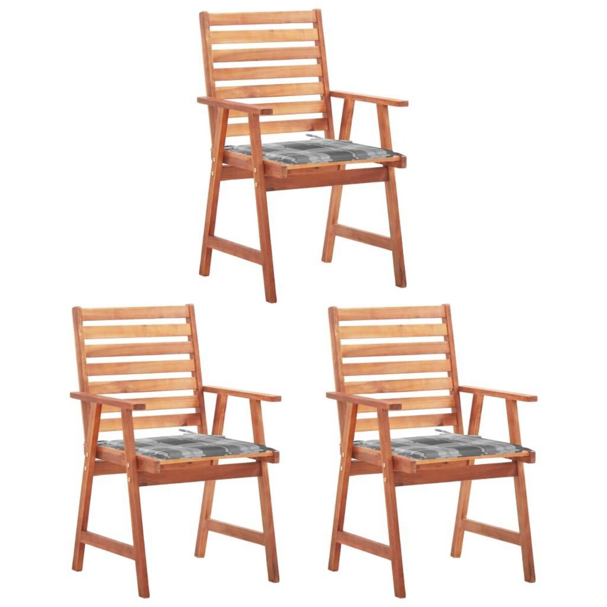 VIDAXL Chaises a manger d'exterieur lot de 3 et coussins Acacia massif