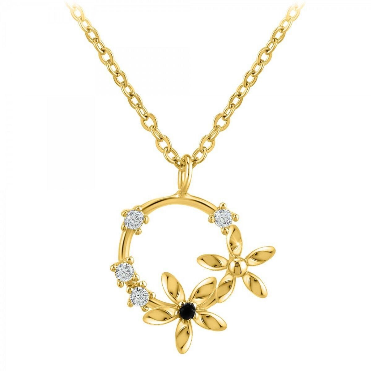 SC BOHEME Collier Fleurs par SC Bohème orné d'un véritable diamant noir