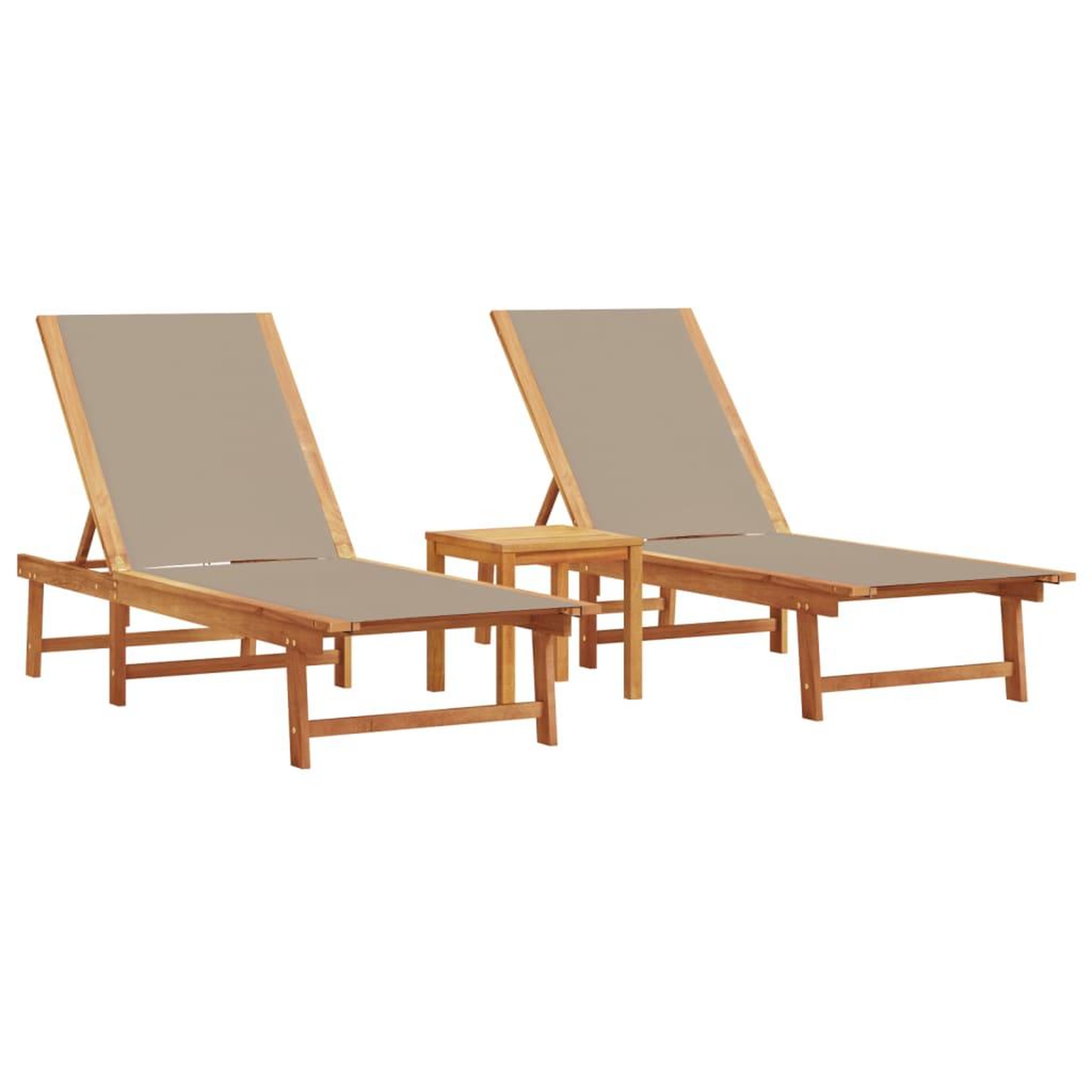 Voir la diapositive 2 : VIDAXL Chaises longues lot de 2 table taupe bois d'acacia et textilene