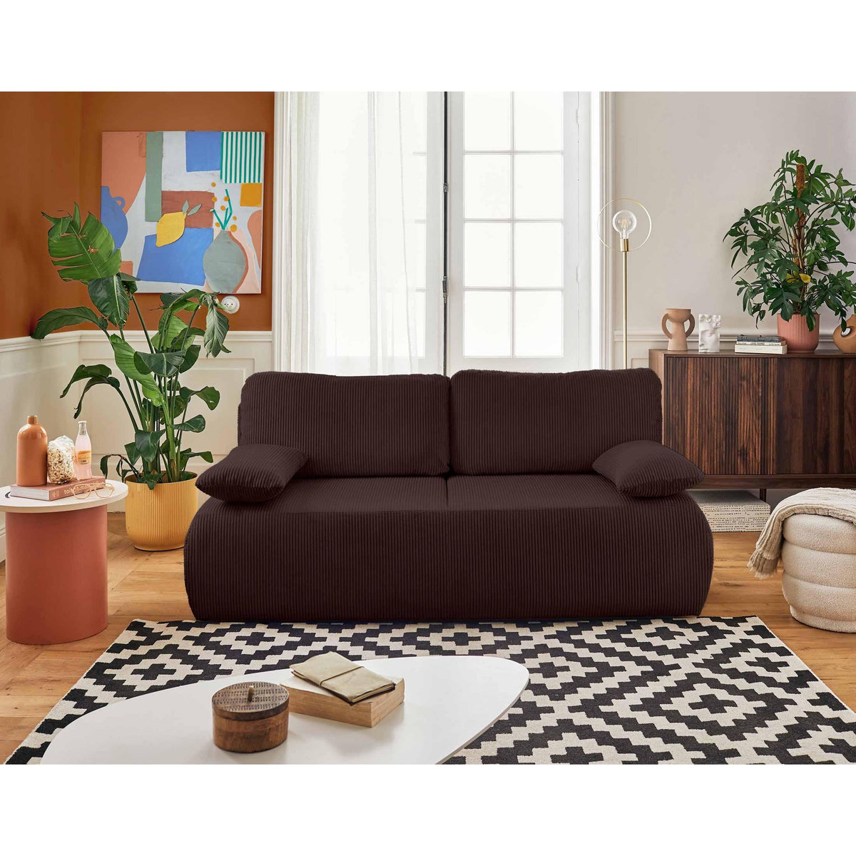 BEST MOBILIER Loutro - canapé 3 places - convertible avec coffre - en velours côtelé