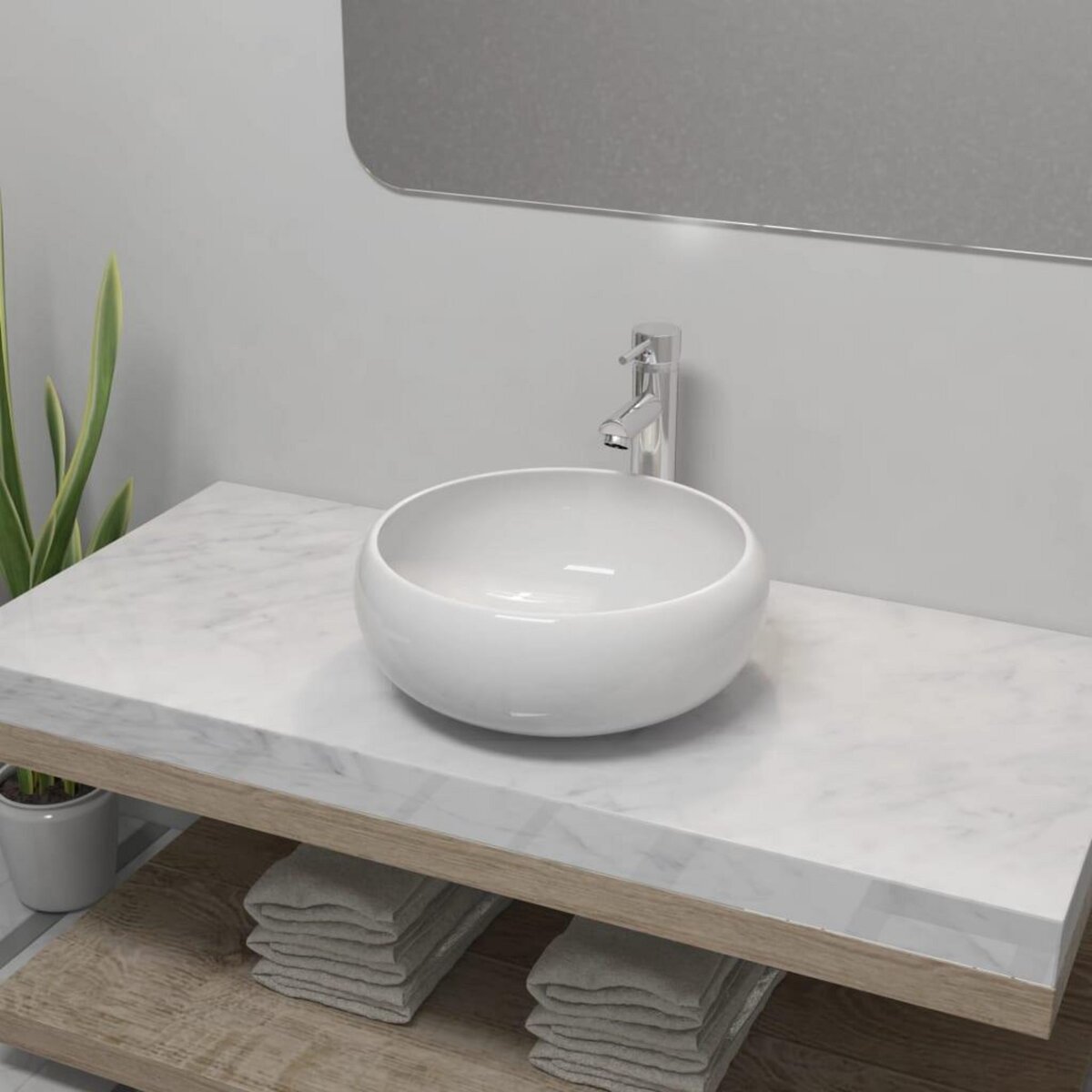 VIDAXL Lavabo de salle de bain avec mitigeur Ceramique Rond Blanc