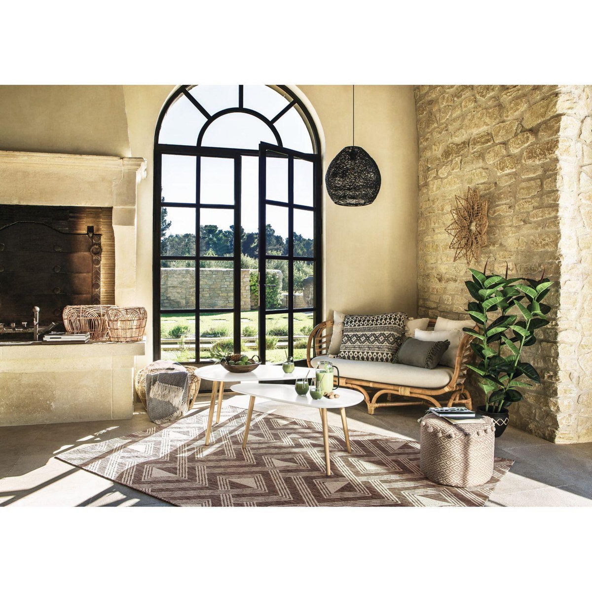 ATMOSPHERA Coussin Rituality carré déhoussable - 60x60cm - Noir et Blanc