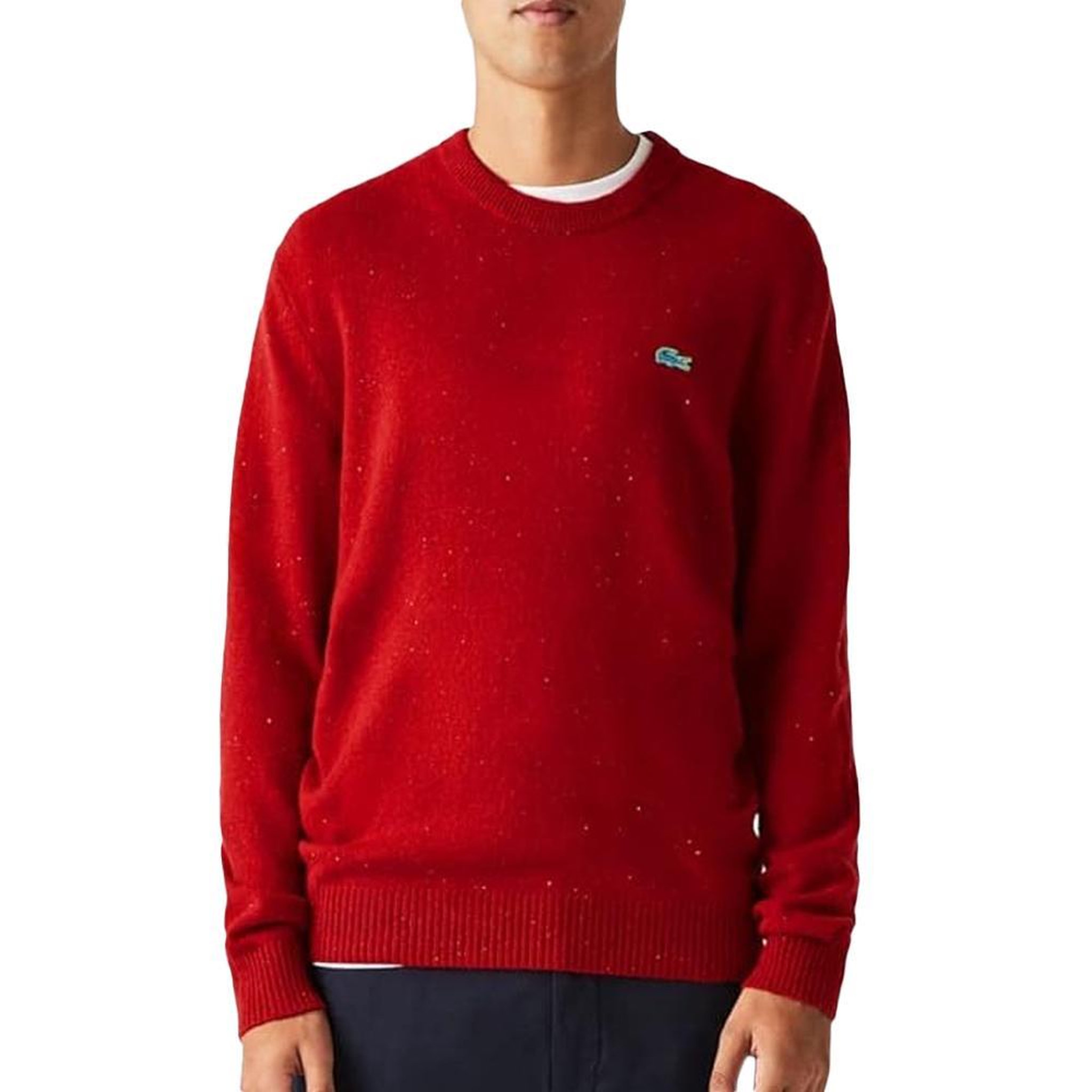Lacoste Pull rouge homme lacoste tricot ah2341. Coloris disponibles : Rouge