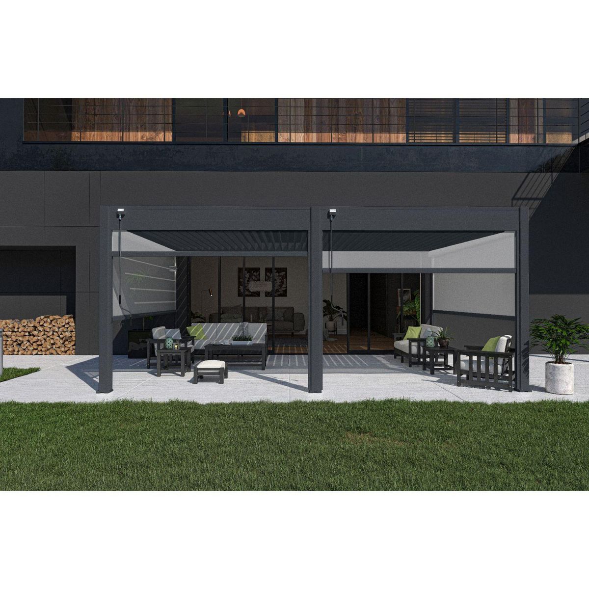 Pergola Bioclimatique adossée  4x6 m- Aluminium - Anthracite -  4x6m VS OmBREA®