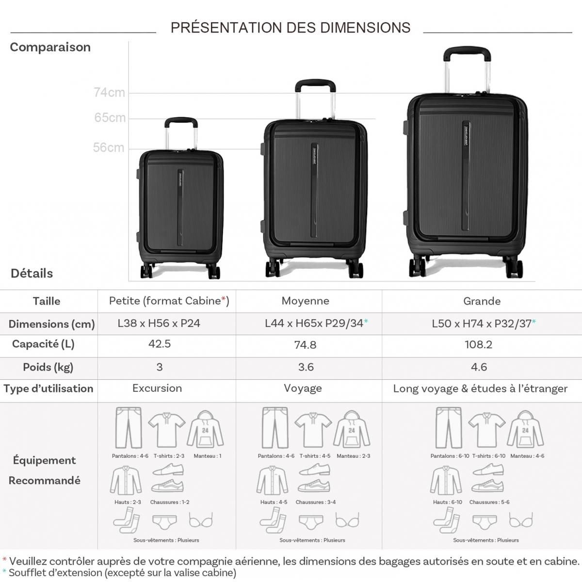 David Jones Lot 3 valises rigides dont 1 cabine porte-ordinateur 17  TSA