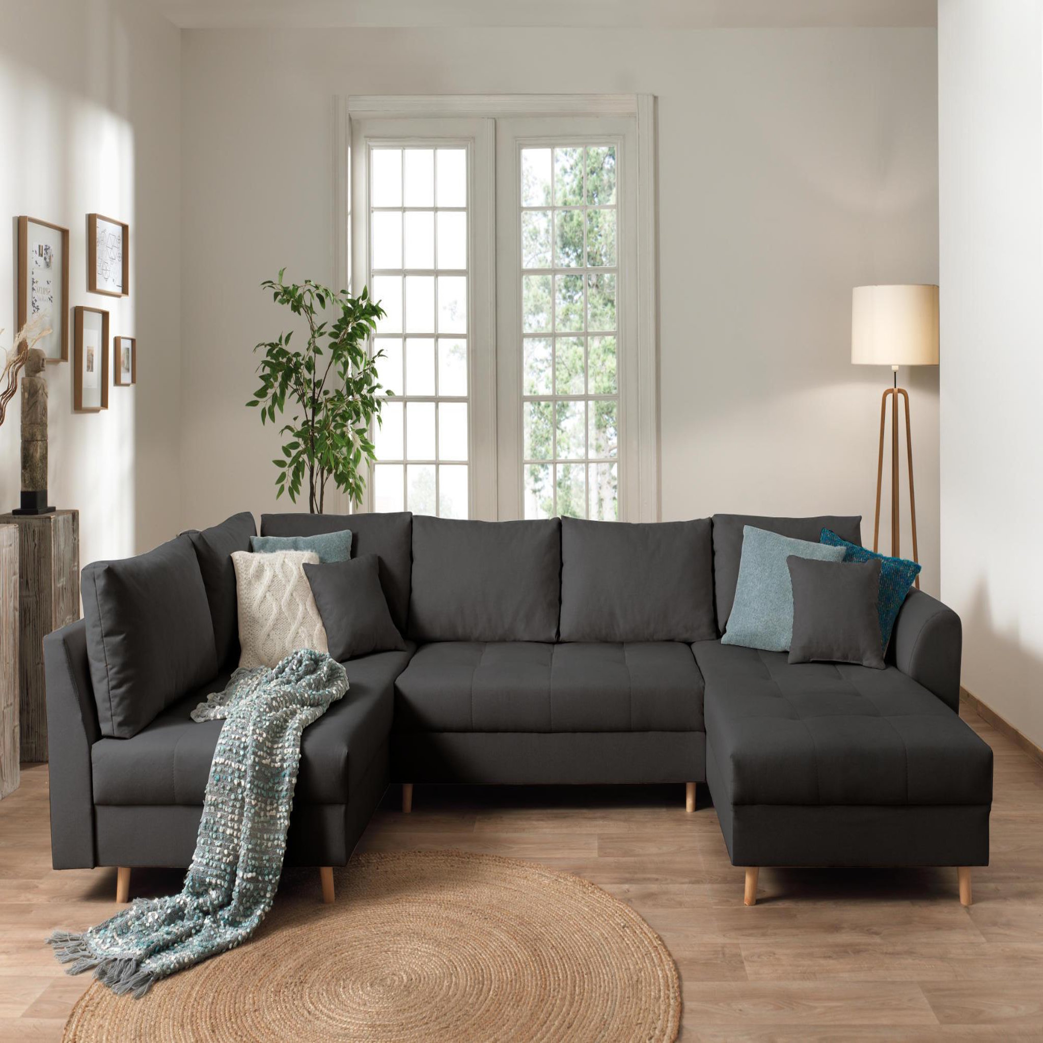 Voir la diapositive 2 : LISA DESIGN Rune - canapé panoramique avec pouf d'appoint - 7 places - style scandinave - gauche