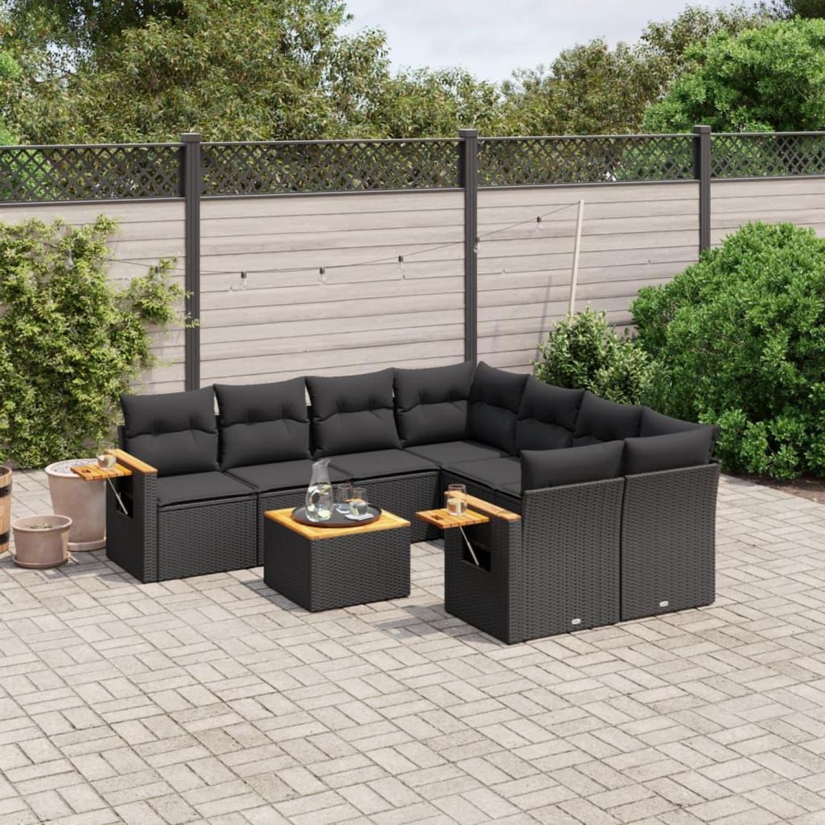 VIDAXL Salon de jardin 9 pcs avec coussins noir resine tressee