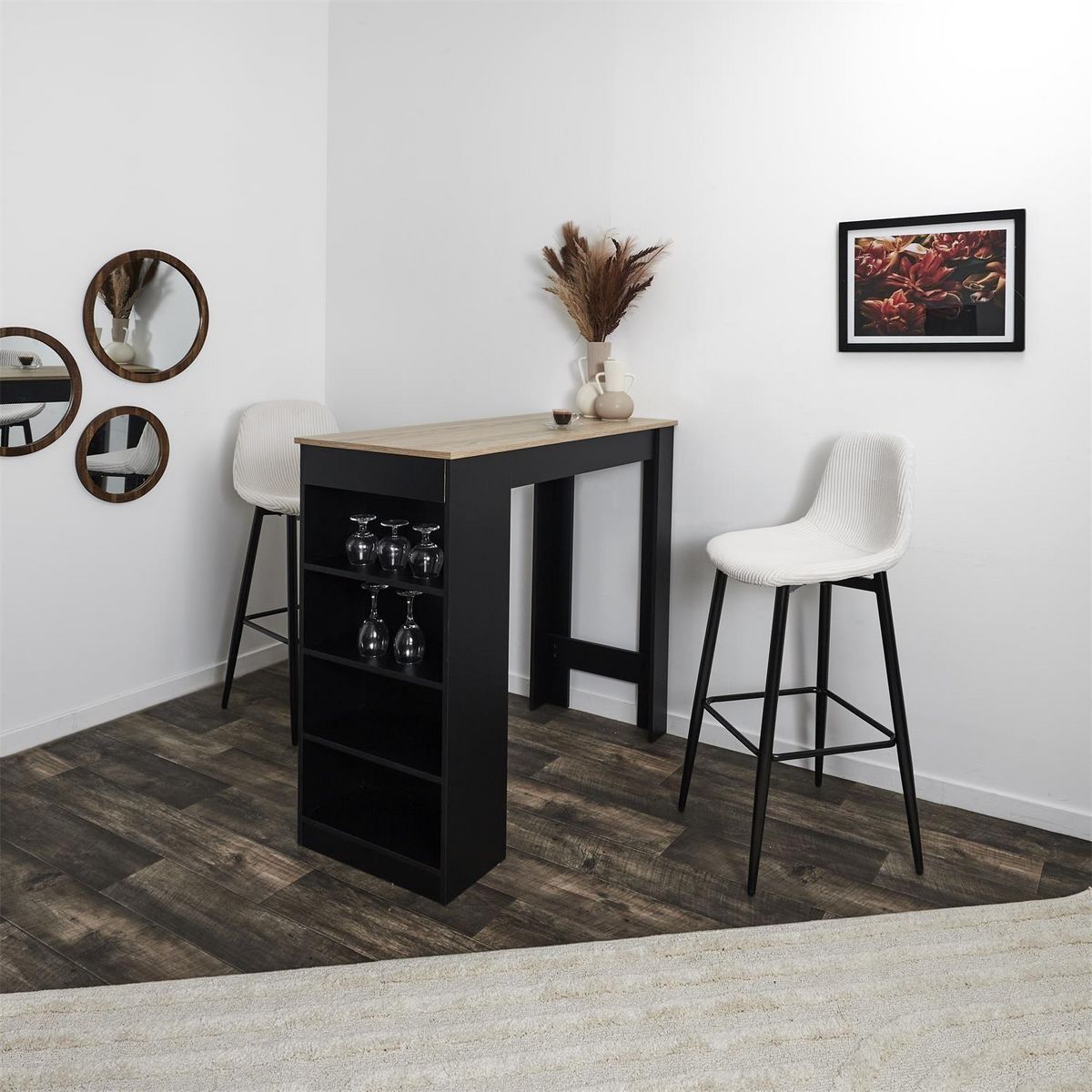 TOILINUX Lot de 2 chaises de bar côtelées SCOTT