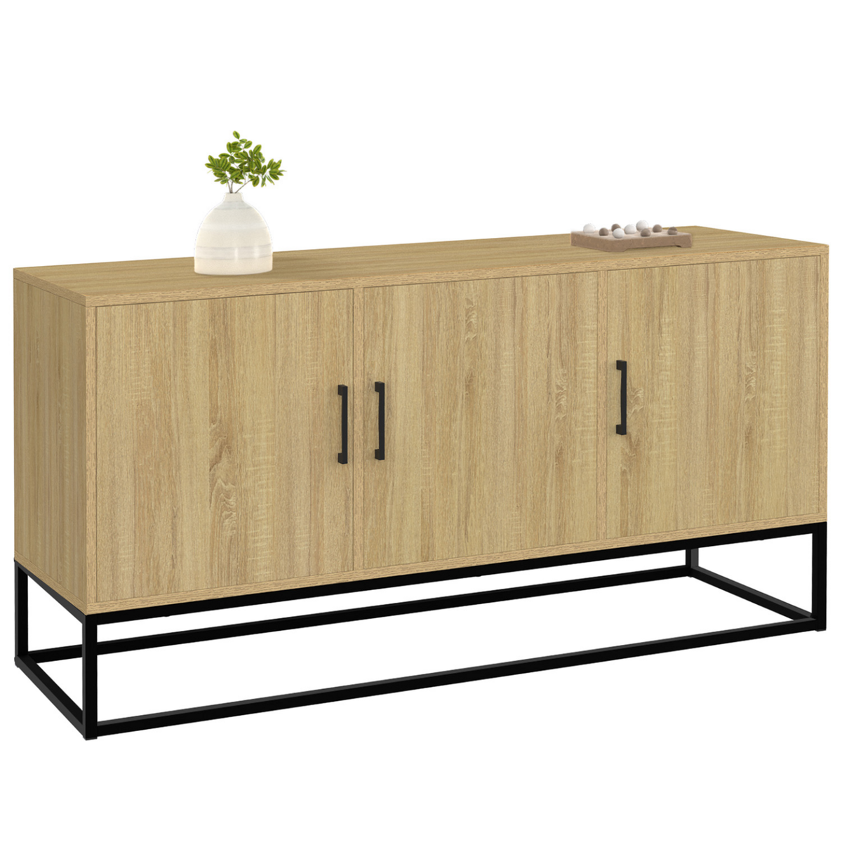 ID MARKET Buffet bas 113 cm DETROIT 3 portes bois et noir design industriel