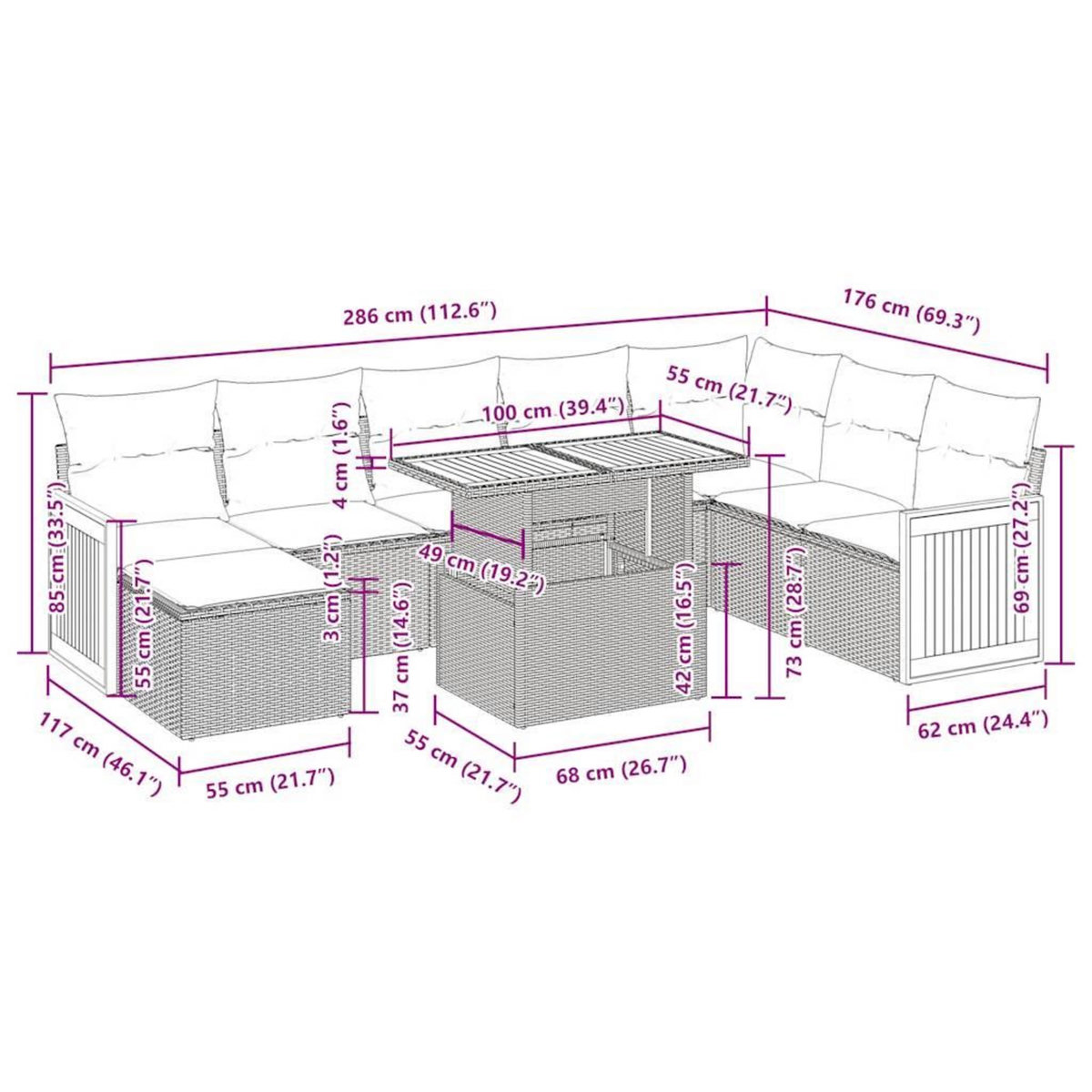 VIDAXL Salon de jardin avec coussins 9 pcs noir resine tressee acacia