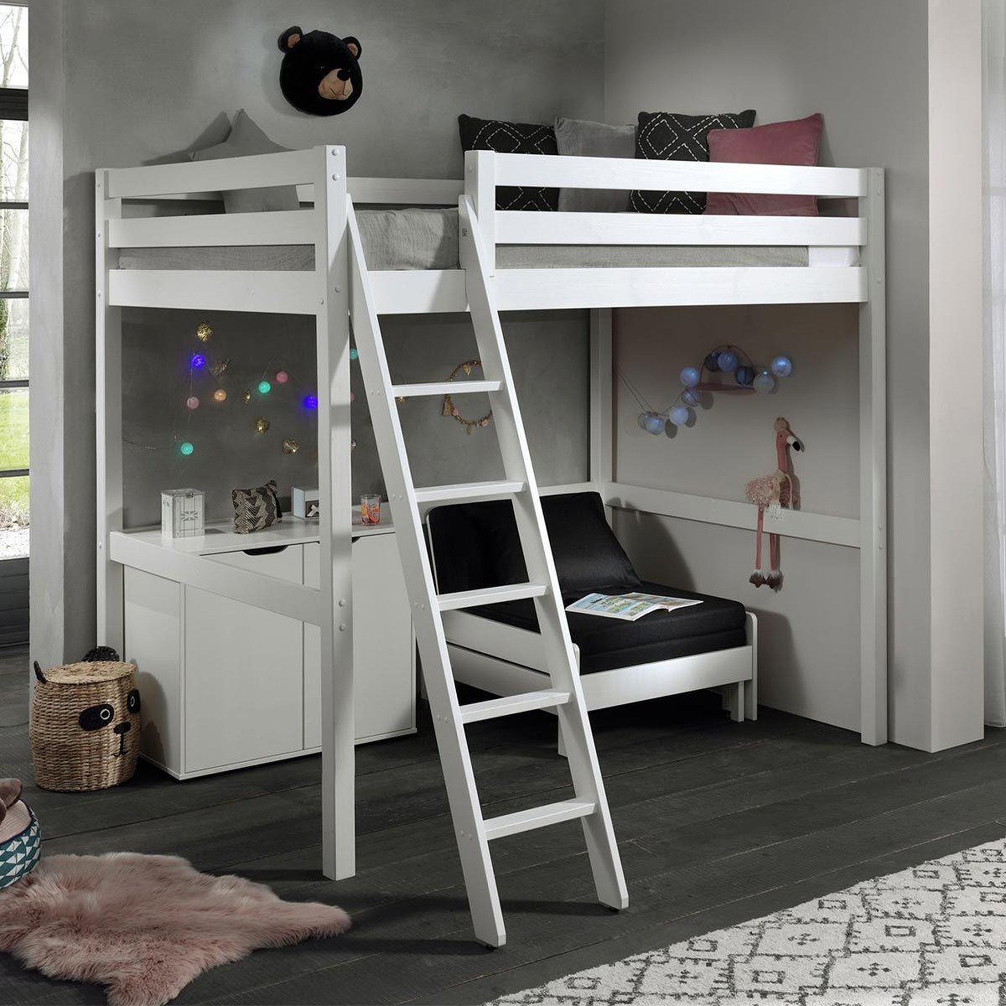 Voir la diapositive 2 : Paris Prix Pack - lit mezzanine enfant, commode & fauteuil-lit  pino  140x200cm blanc