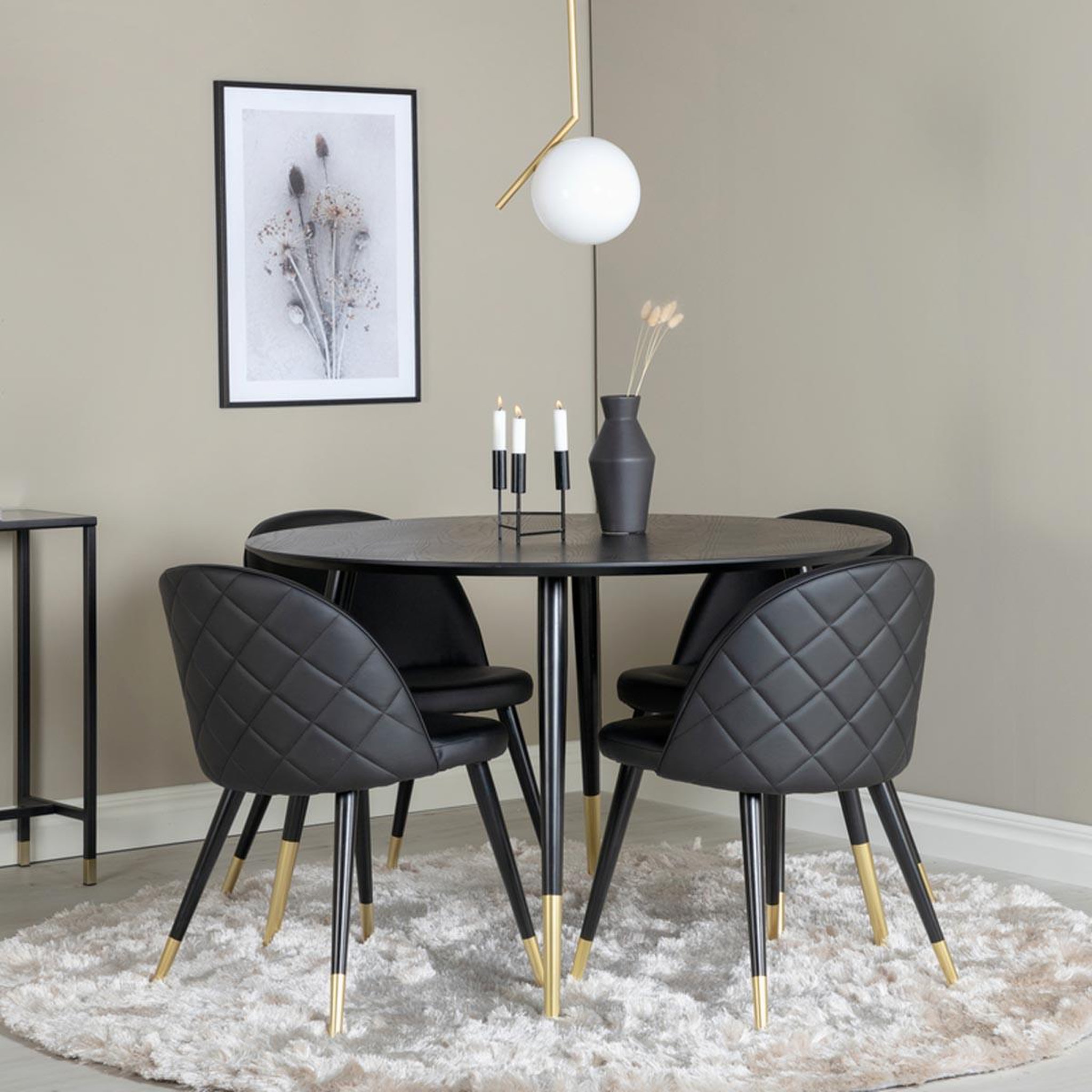Voir la diapositive 3 : Paris Prix Ensemble table à manger & 4 chaises design  dipp & velvet  115cm noir