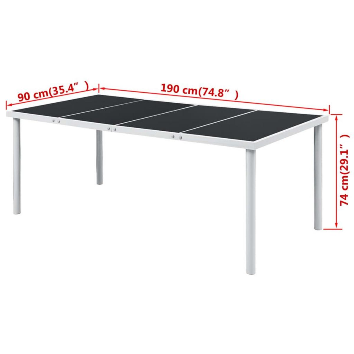 VIDAXL Table de jardin 190x90x74 cm Noir Acier