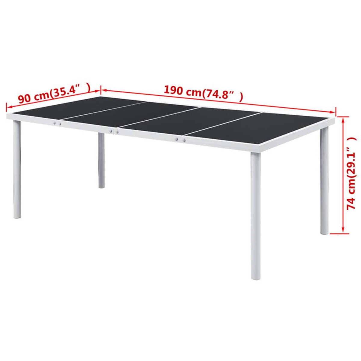 VIDAXL Table de jardin 190x90x74 cm Noir Acier