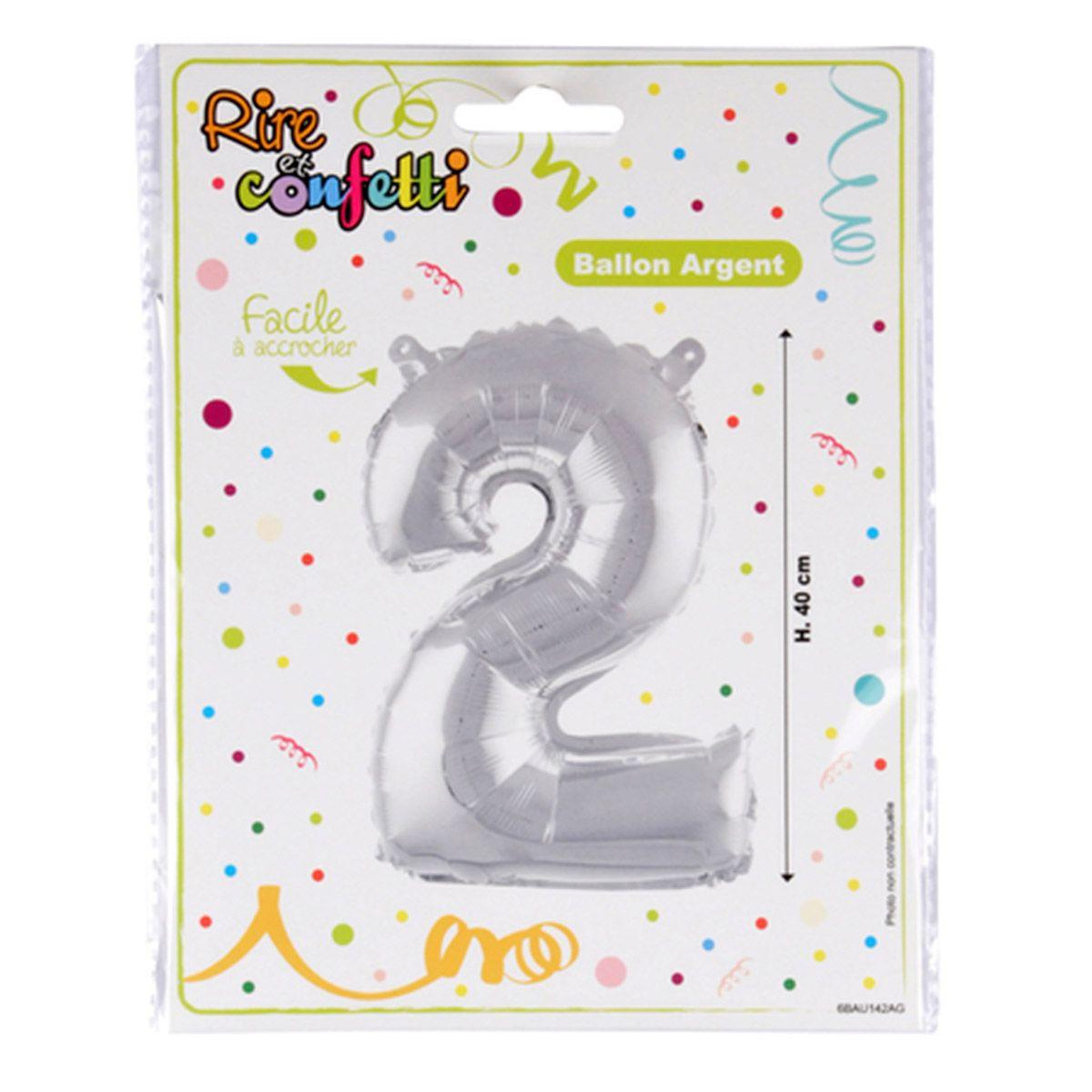 Voir la diapositive 2 : HOMEA Ballon Gonflable Métallisé  Chiffre 2  40cm Argent