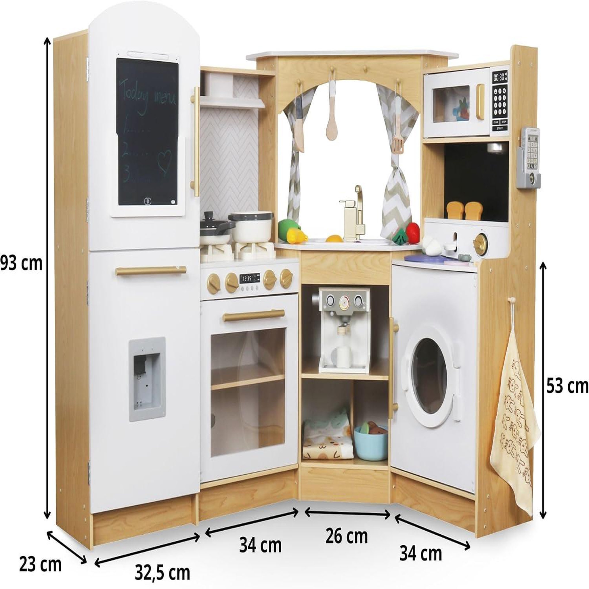 Voir la diapositive 4 : MAMABRUM Grande Cuisine Enfant en Bois XXXL Interactive avec LED, Cafetière et 50 Accessoires, dès 3 Ans