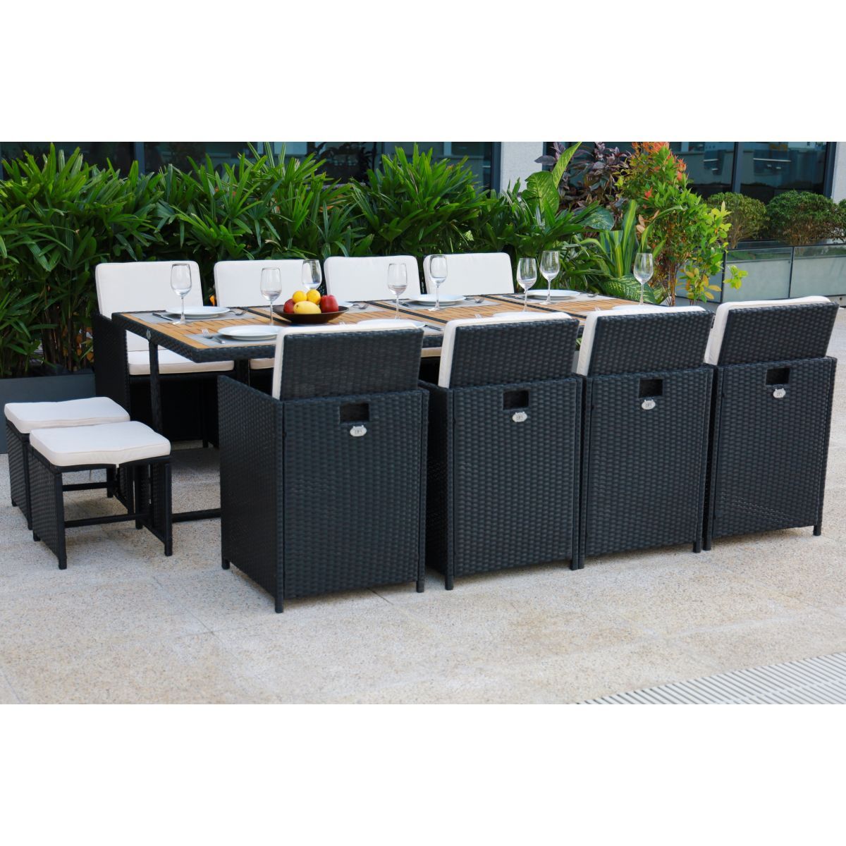 Beau rivage Salon de jardin en résine tressée noire 10/12 personnes BABYLON