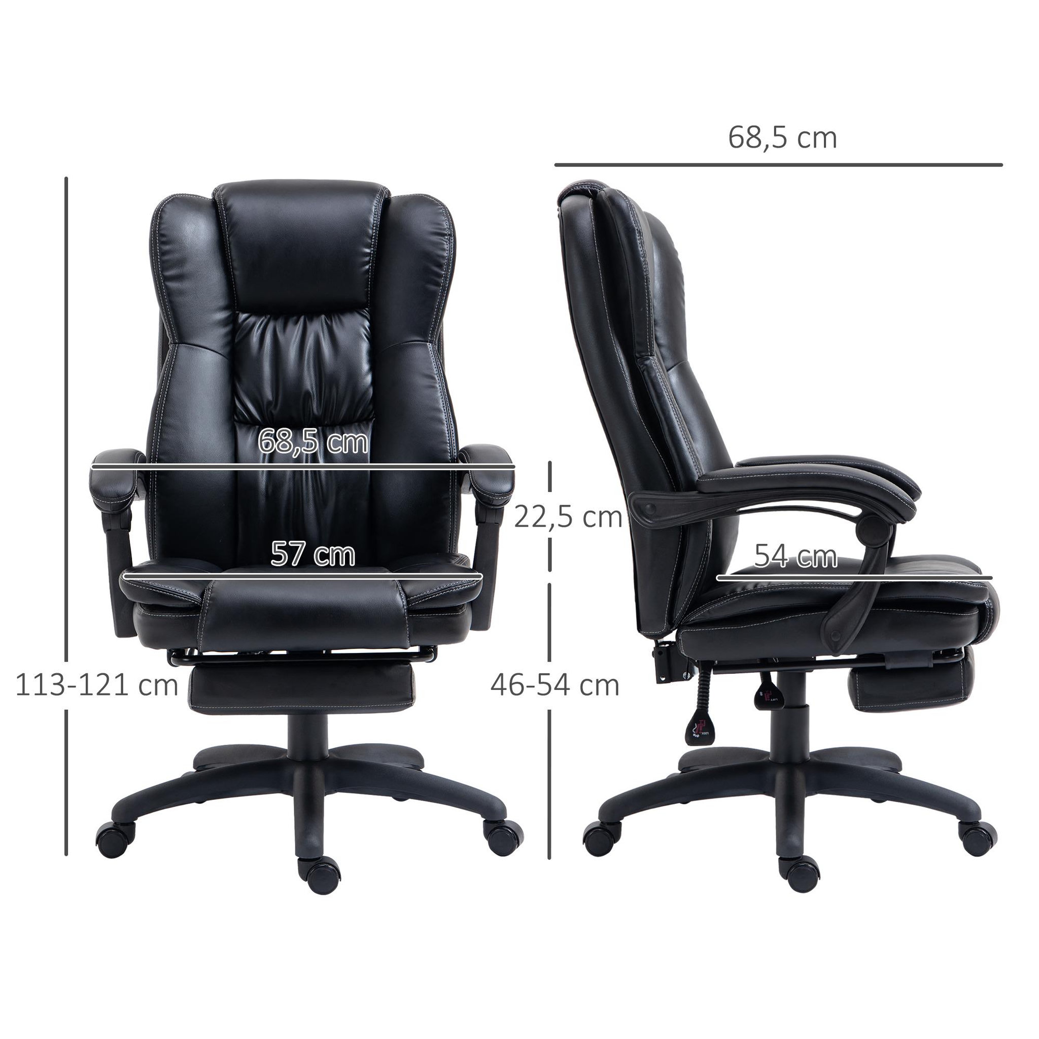 Voir la diapositive 3 : VINSETTO Fauteuil bureau massant inclinable réglable repose-pieds rétractable grand confort synthétique noir