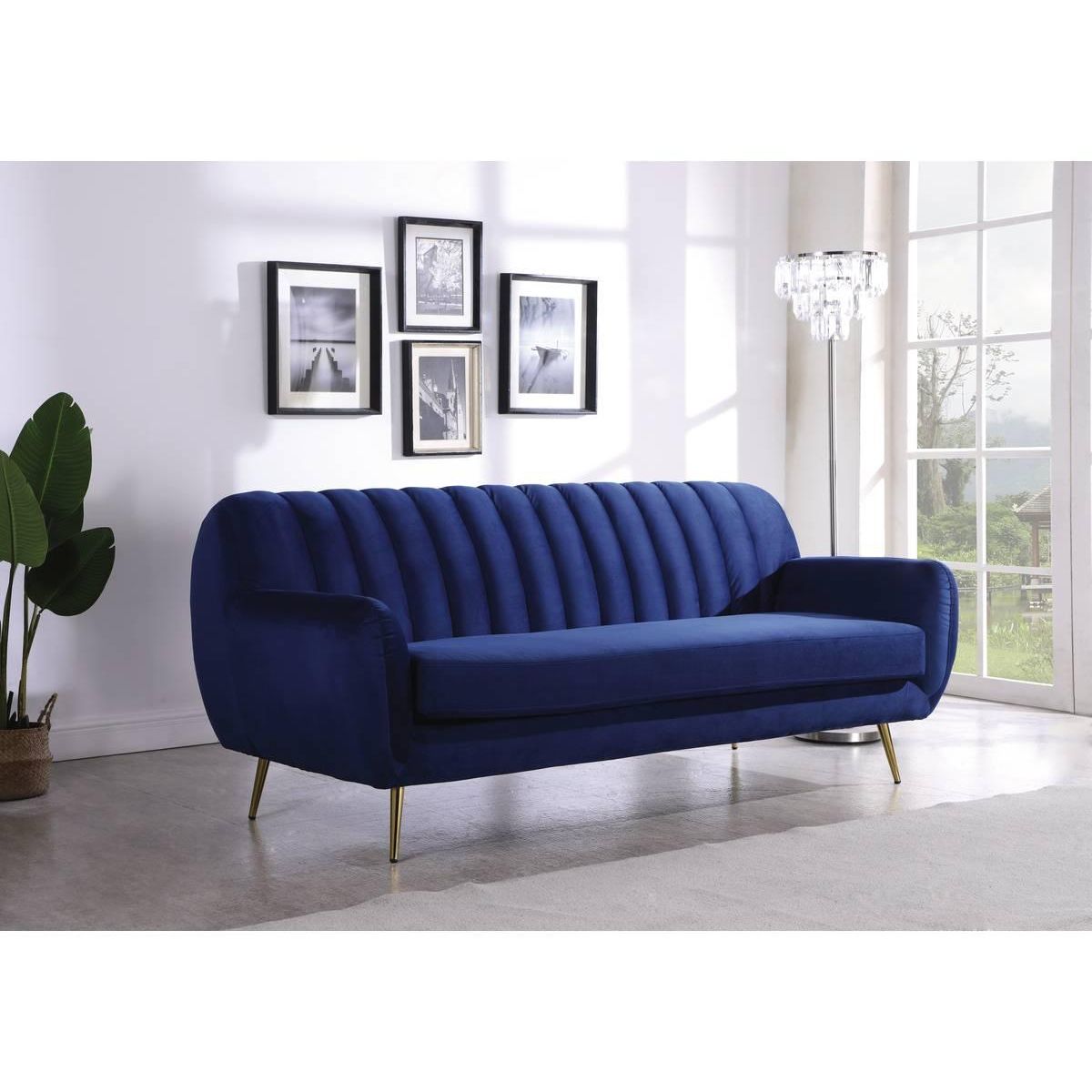 Habitat et Jardin Canapé fixe en velours  Evans  - 195 x 84 x 82 cm - 3 places - Bleu foncé