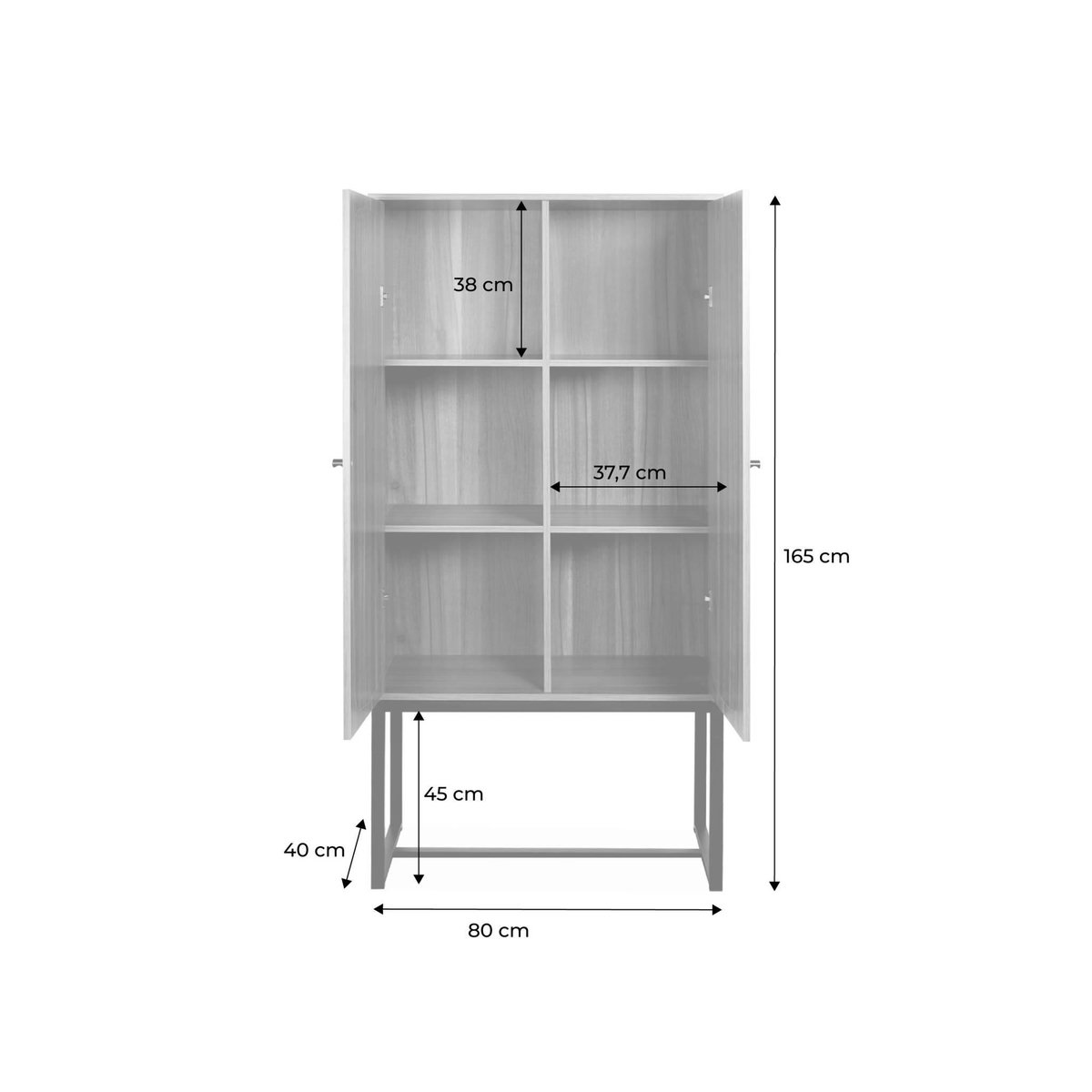 SWEEEK Buffet rétro décor bois foncé et cannage 2 portes avec pieds en métal noir H165cm