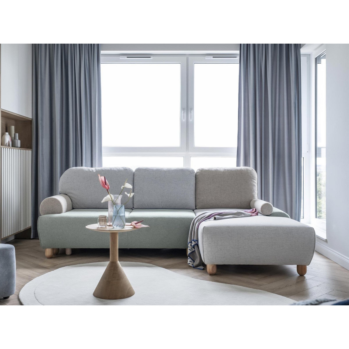 BEST MOBILIER Olli - canapé d'angle droit - convertible - avec coffre - 4 places - en tissu