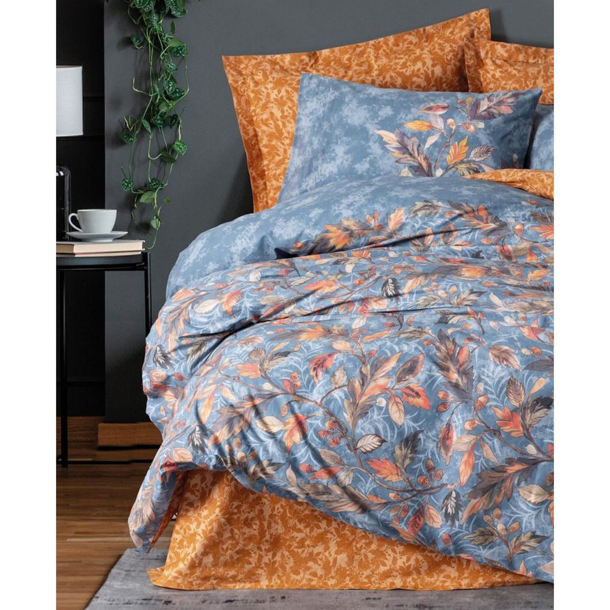 Voir la diapositive 3 : GENERIQUE Parure de lit - 1 housse de couette 140 x 200 cm + 2 taies d'oreiller 60 x 60 cm - 100% coton renforcé - Moutarde