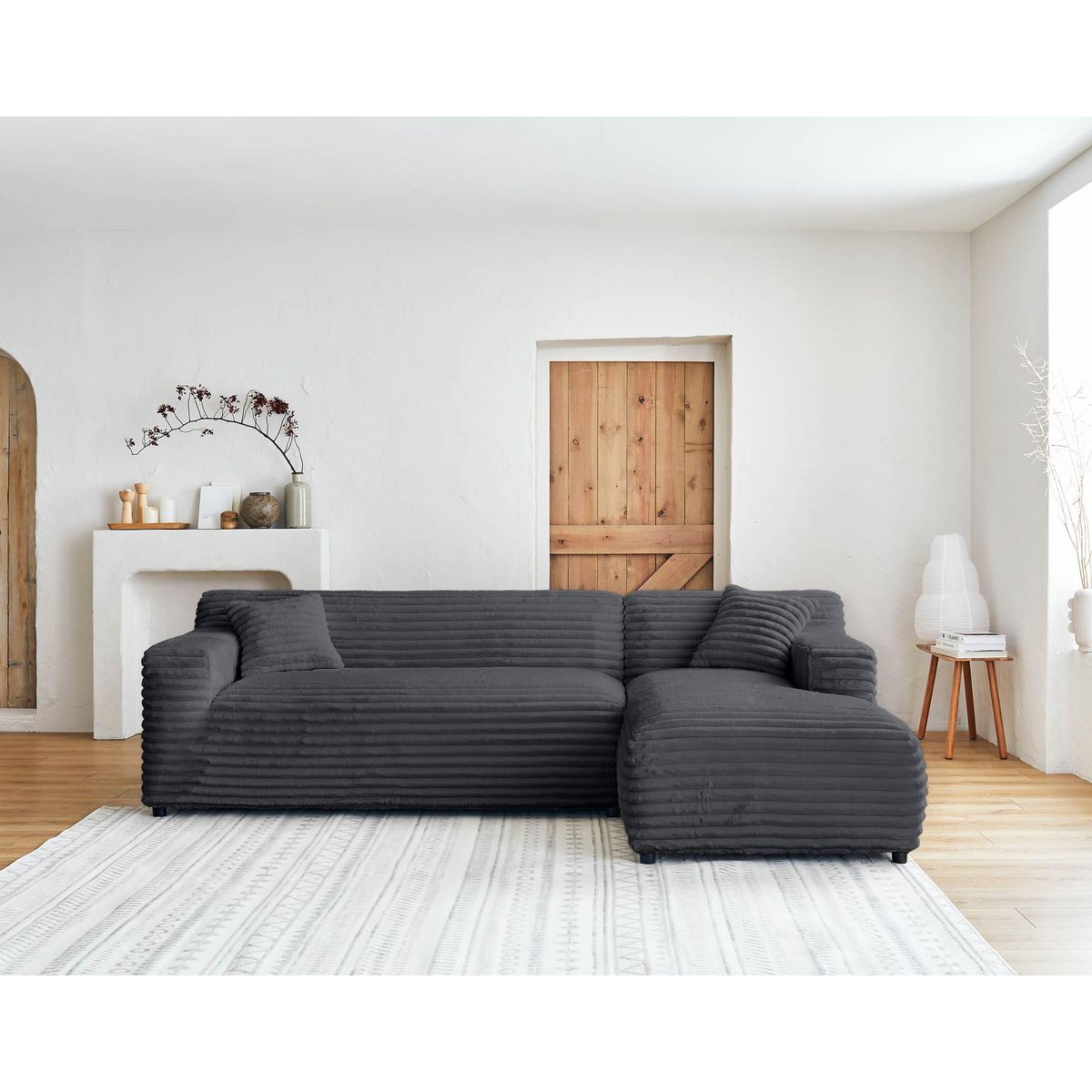 LISA DESIGN Laponie - canapé d'angle droit - 4 places - en fausse fourrure côtelée