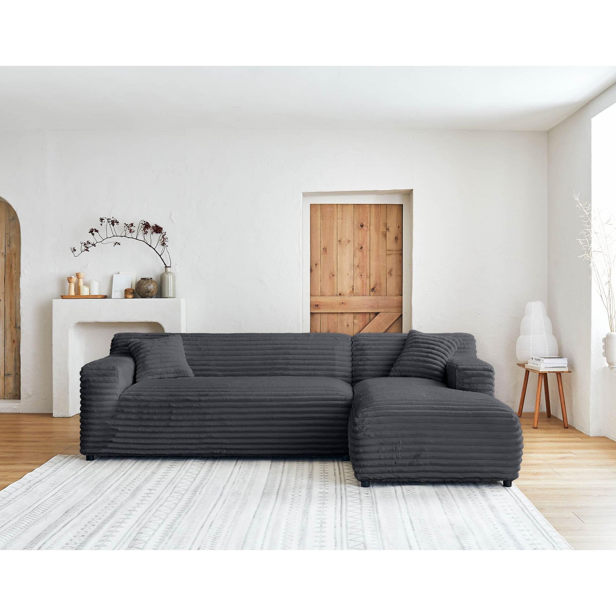 LISA DESIGN Laponie - canapé d'angle droit - 4 places - en fausse fourrure côtelée