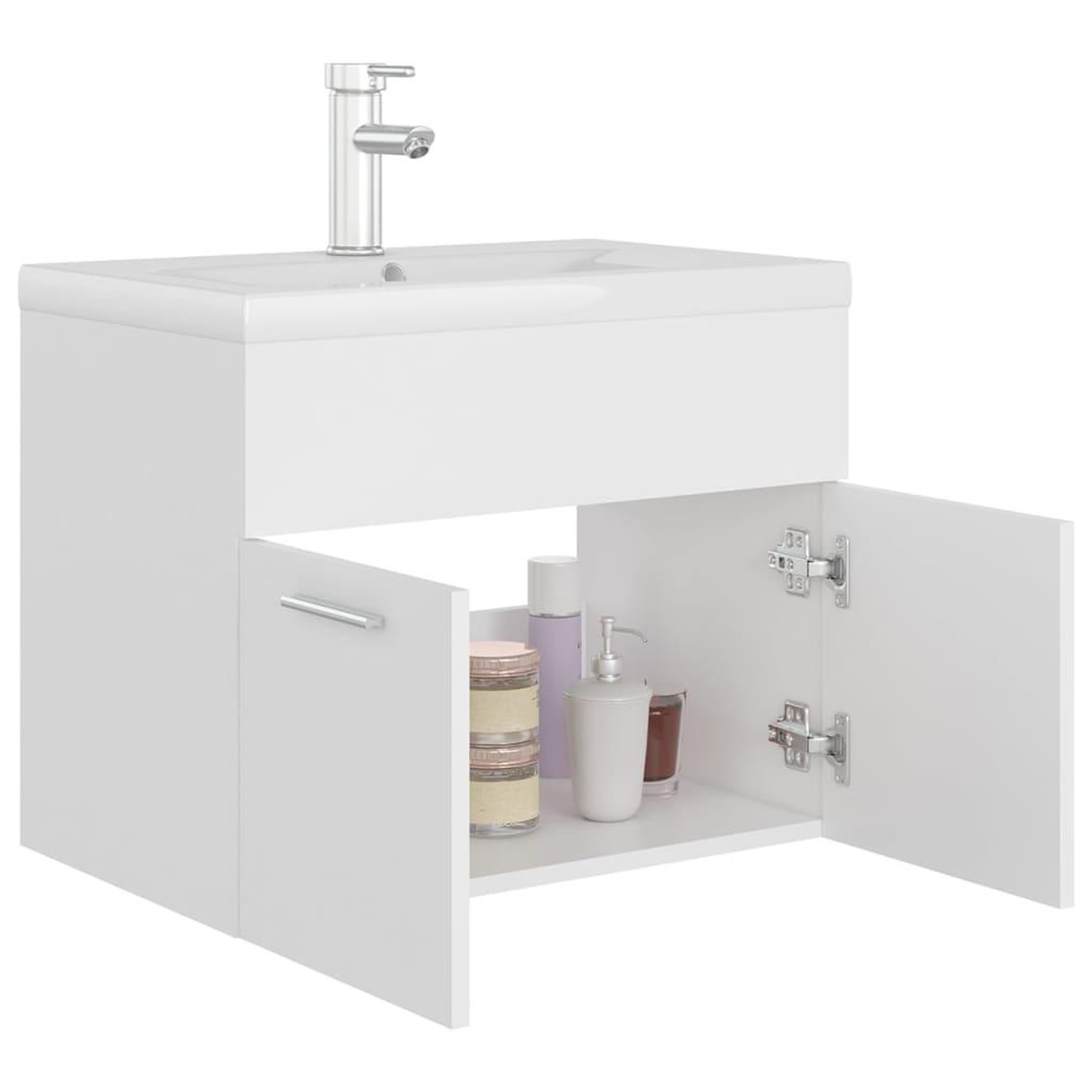 Voir la diapositive 4 : VIDAXL Armoire d'evier avec lavabo integre Blanc Agglomere