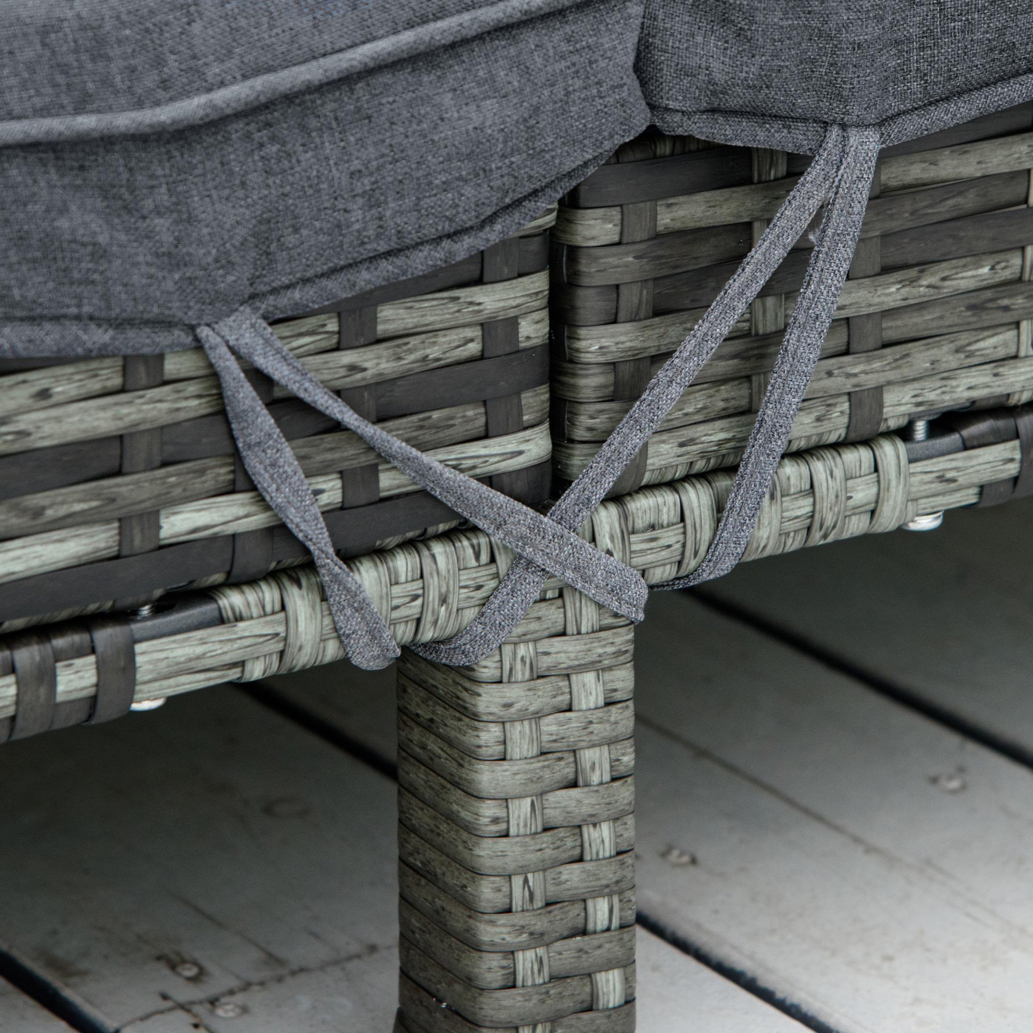Voir la diapositive 4 : OUTSUNNY Bain de soleil transat 2 places - grand confort - dossier inclinable multi-positions - matelas fournis - résine tressée gris